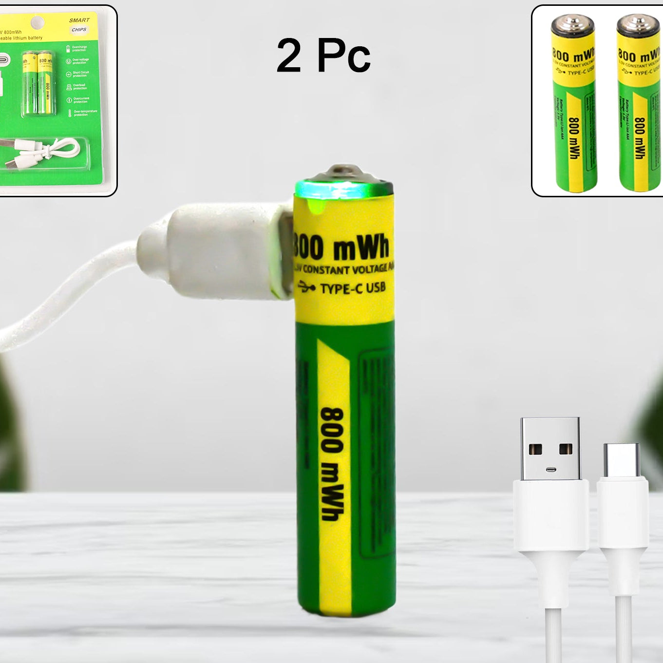 Aaa Rechargeable 800 Mwh Batteries With Recharging Cable (2 Pc Set) - Happy Price - Image 2