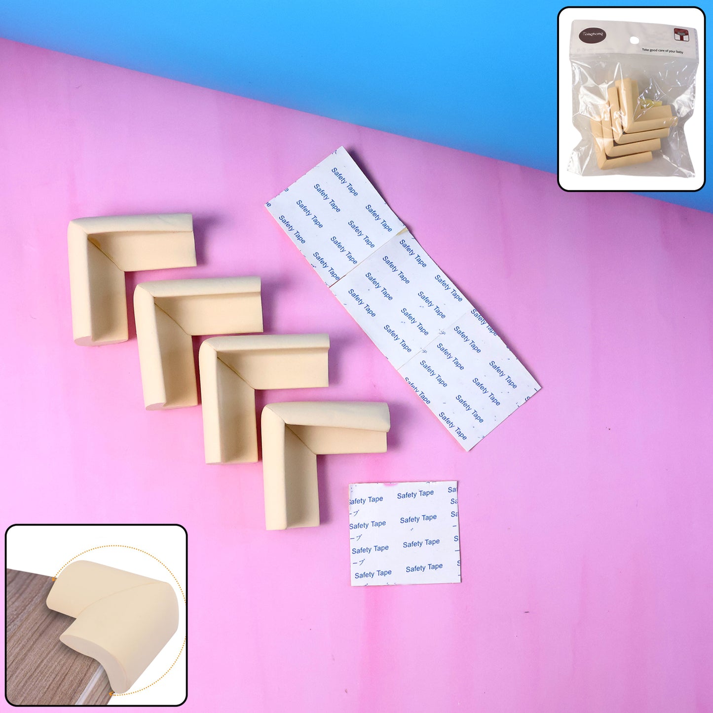 4 Pc Soft Foam Furniture Corner Guards with Adhesive Tape - Happy Price - Image 2