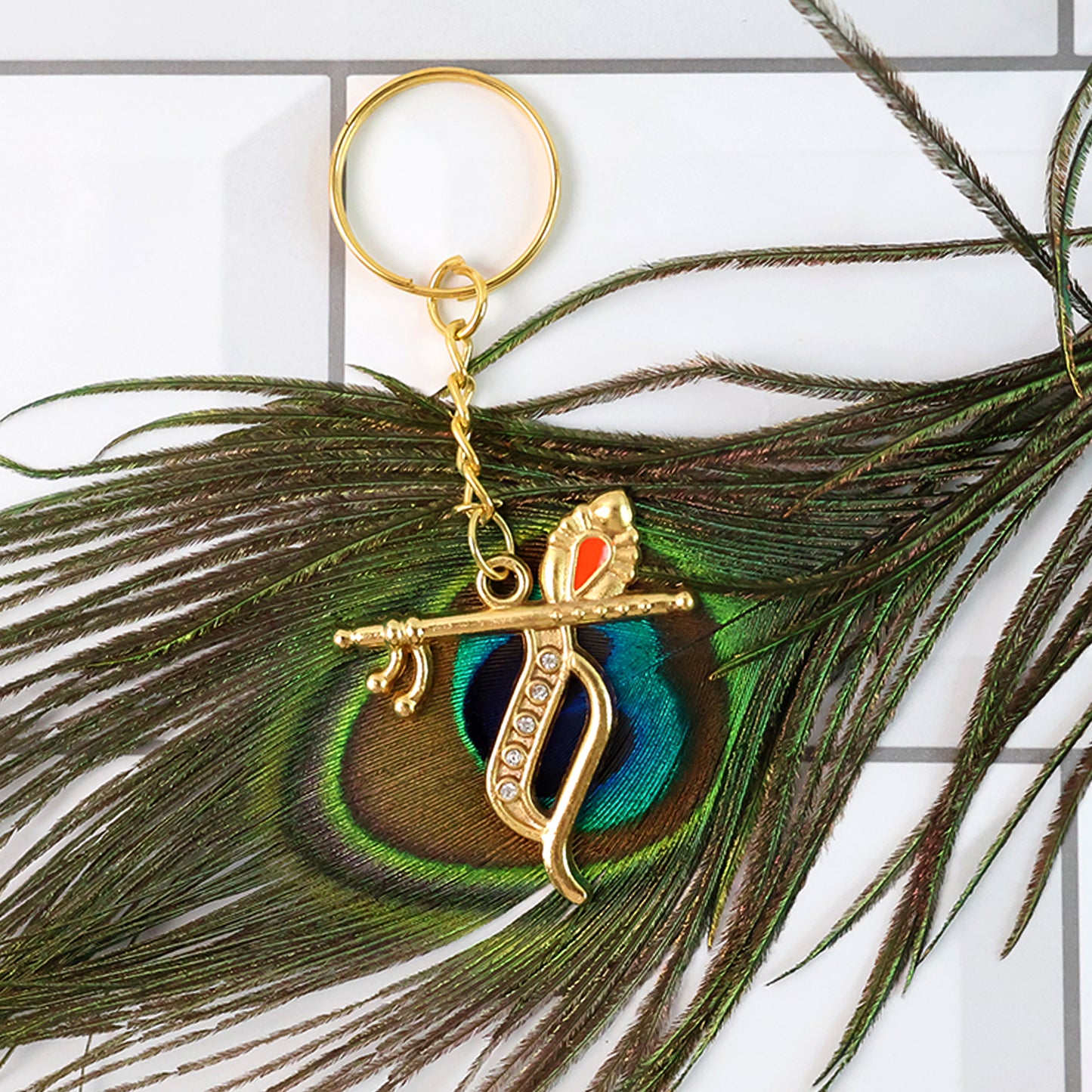Krishna Flute & Peacock Feather Metal Keychain (1 Pc) - Happy Price - Image 6