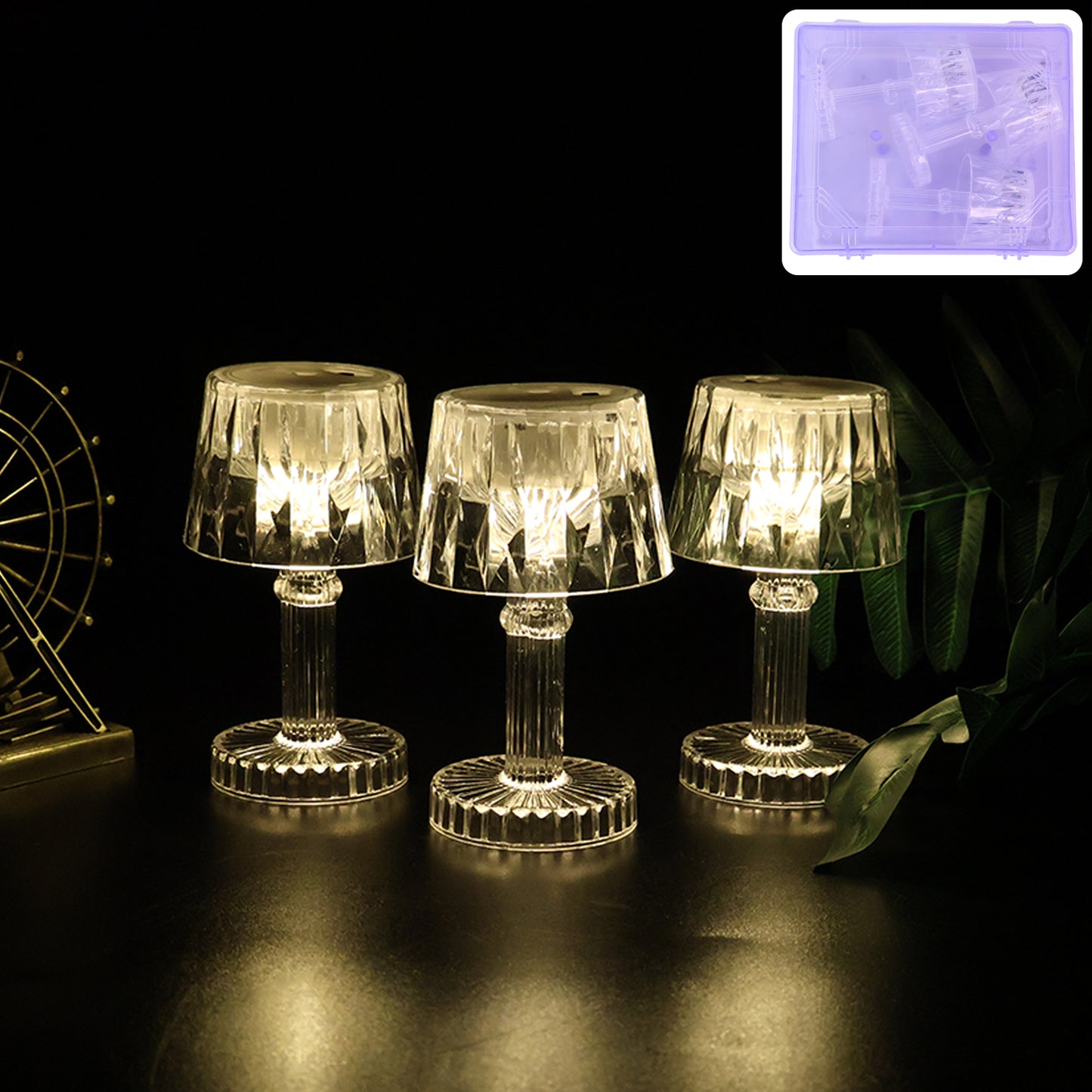3 Pc Battery Operated Crystal Effect Mini Table Lamps Set - Happy Price - Image 7