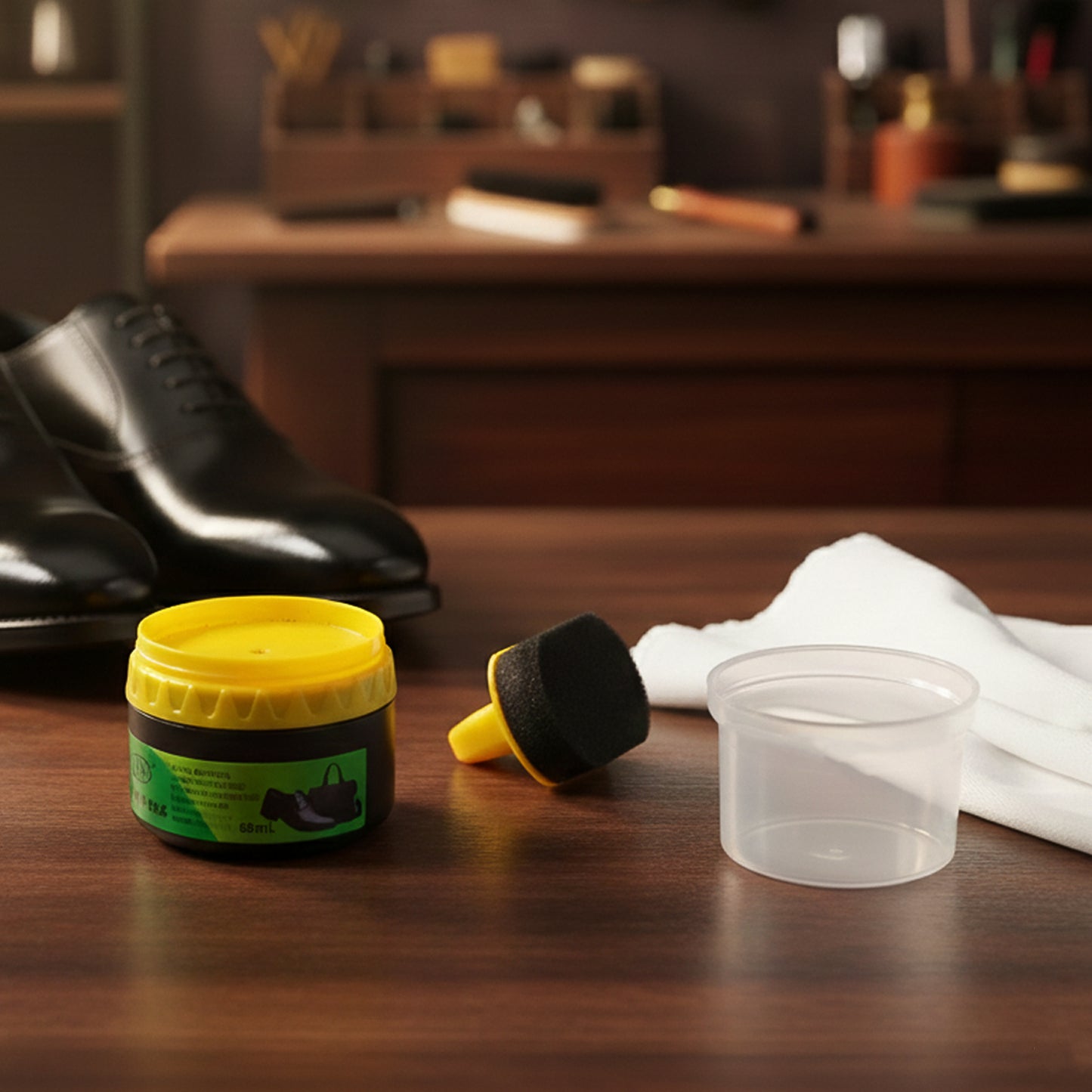 Black Shoe Polish Cream with Sponge Applicator - 60 ML for Instant Shine - Happy Price - Image 3