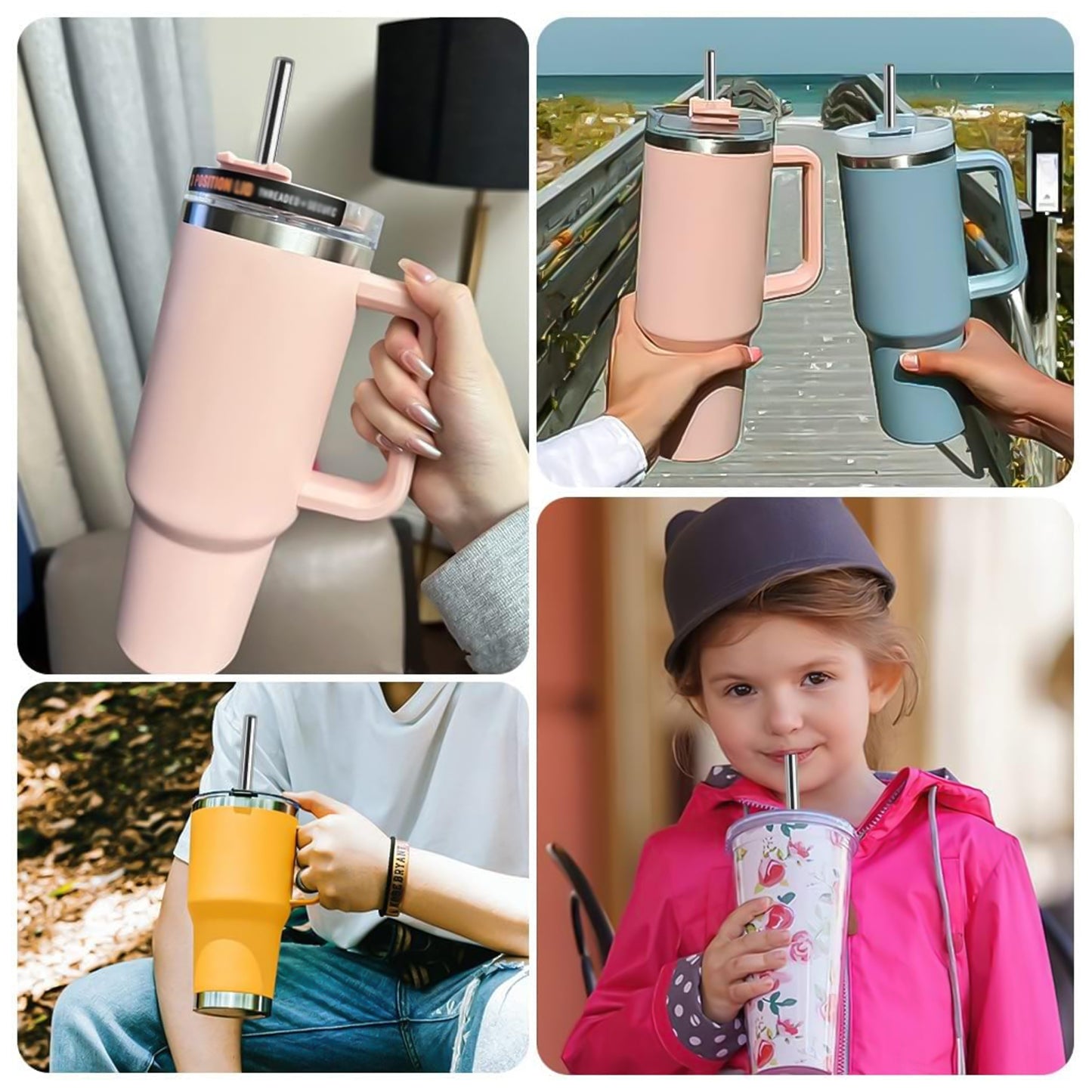 Reusable Stainless Steel Straws Set Of 5 (2 Straight Straws 2 Bent Straws 1 Brush) - Happy Price - Image 3