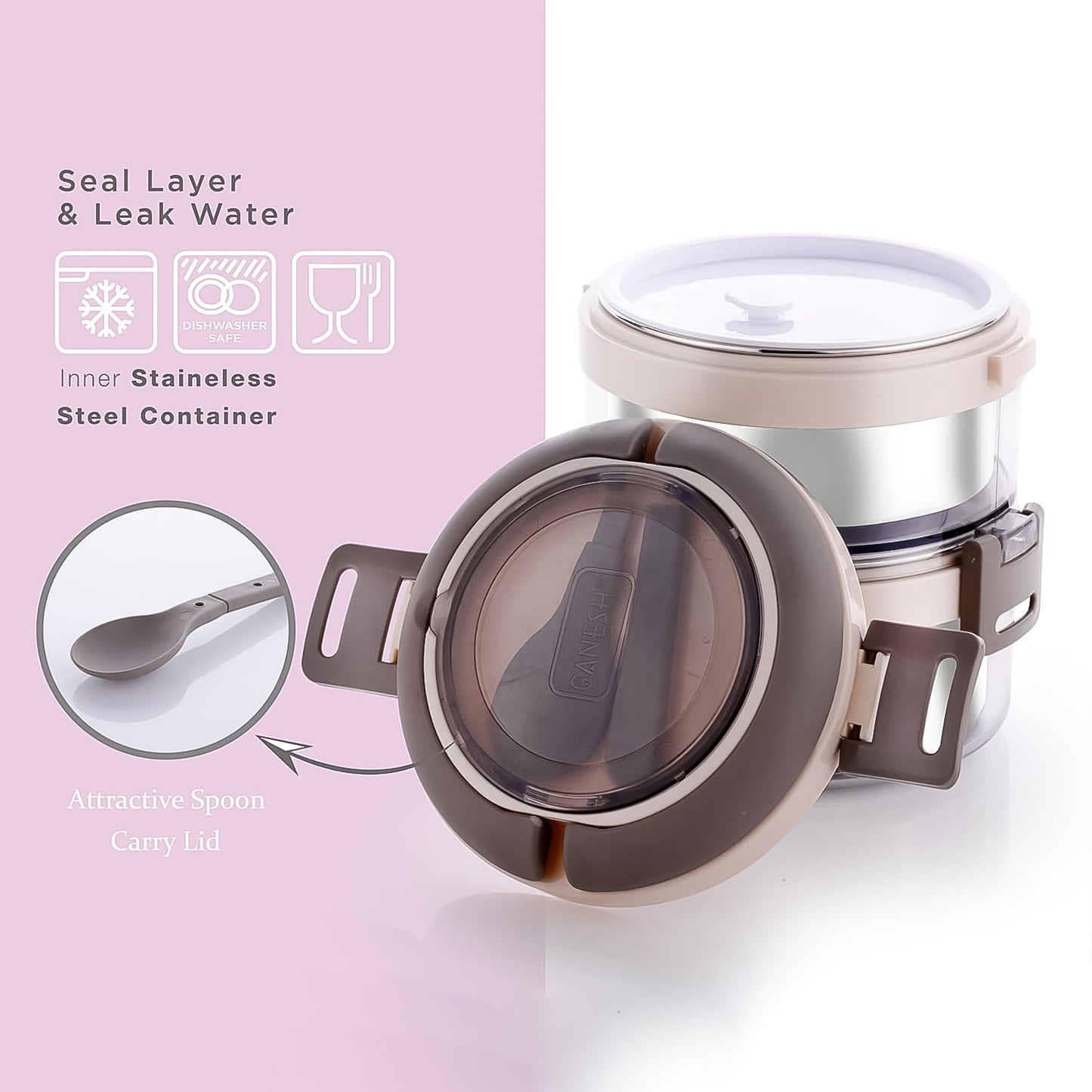 Ganesh Steko-2 Double Layer Stainless Steel Insulated Lunch Box Set - Happy Price - Image 5