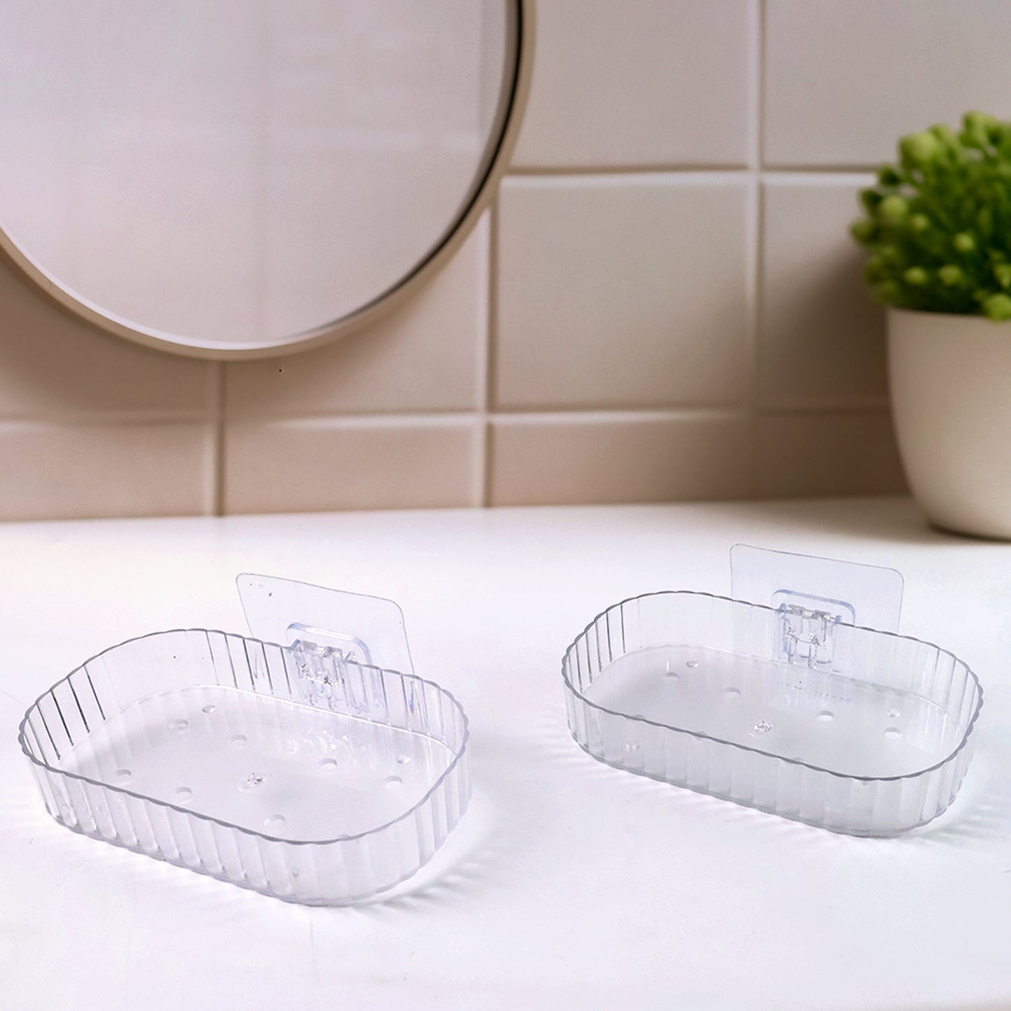 Self Adhesive Transparent Wall Mounted Soap Dish Holder (2 Pc) - Happy Price - Image 3