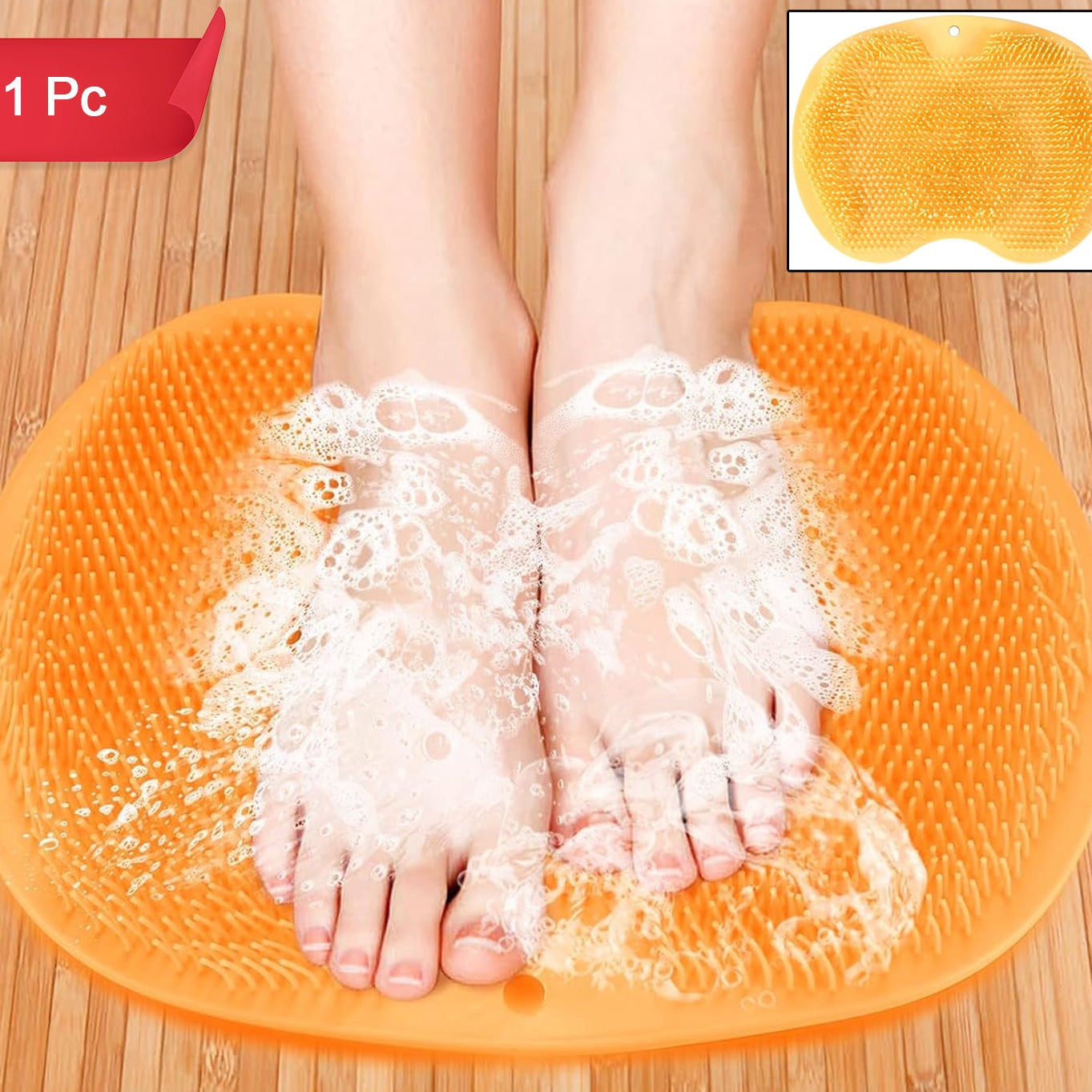 Yellow Silicone Foot Scrubber Mat with Suction Cups for Shower - Happy Price - Image 1