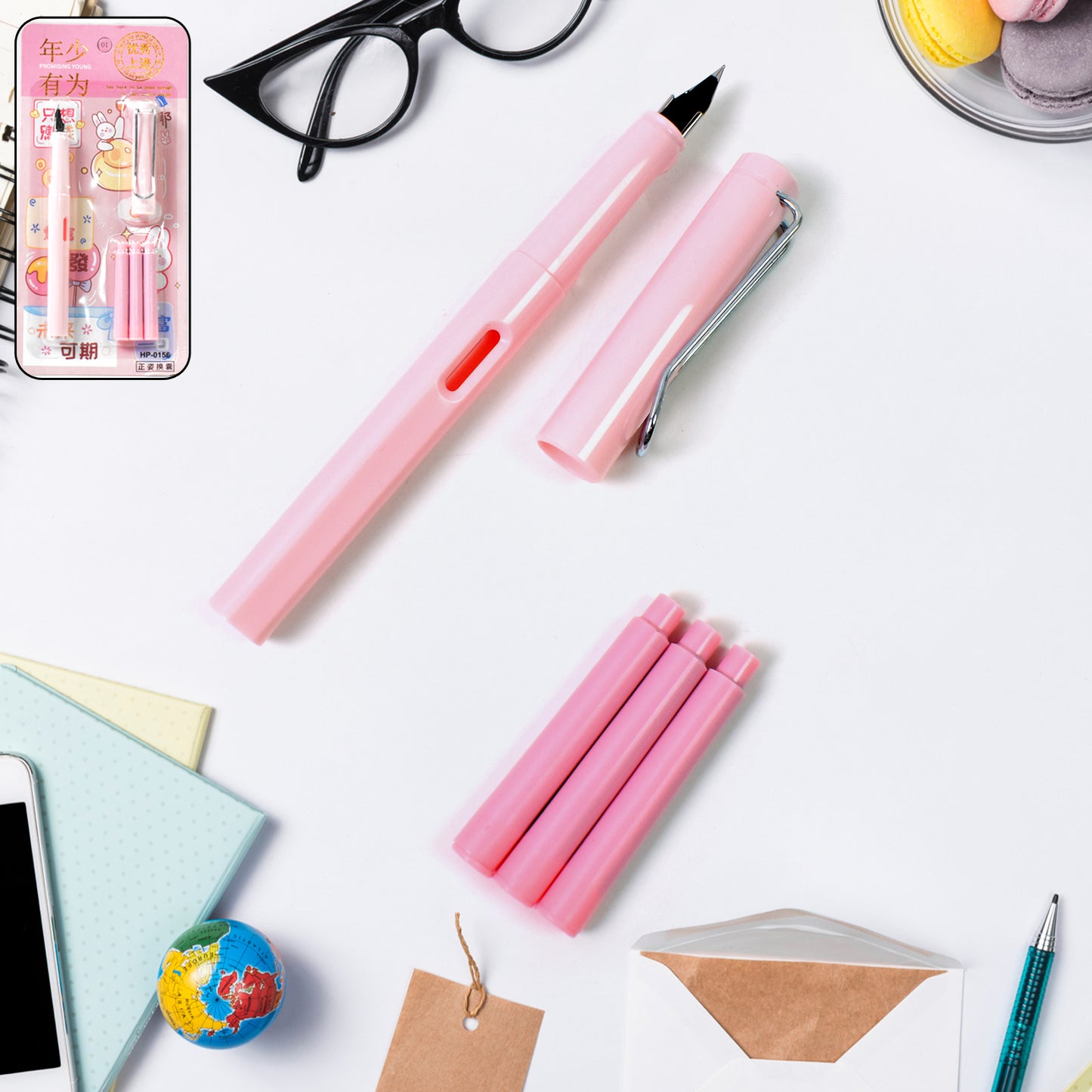 Fountain Blue Pen With 3 Refills (1 Set) - Happy Price - Image 2