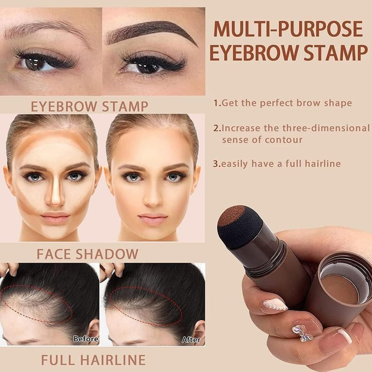 2-in-1 Hairline & Eyebrow Shaping Kit - Powder Stick, Stencils & Brush - Happy Price - Image 3