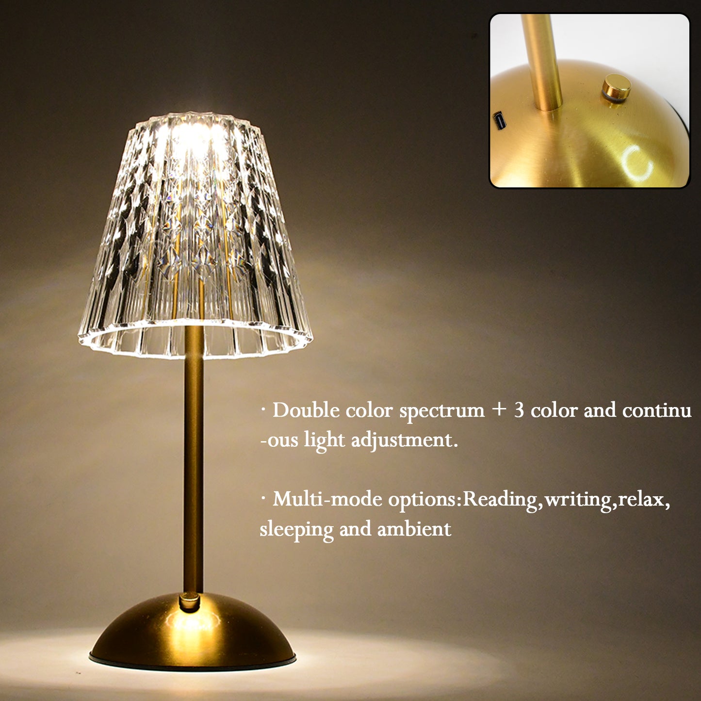 Elegant Crystal Table Lamp with USB Charging - Decorative LED Light for Home & Gifting - Happy Price - Image 4