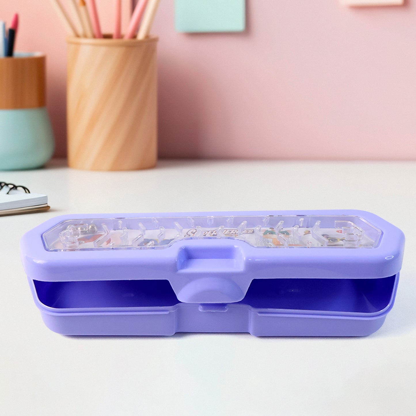 Cartoon Character Printed Plastic Pencil Box With Built-in Maze Puzzle Game (1 Pc) - Happy Price - Image 6