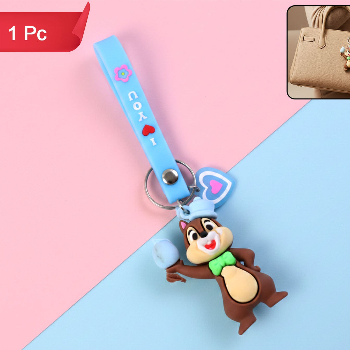Cute Squirrel Character Keychain with Decorative Strap - 1 Pc - Happy Price - Image 1