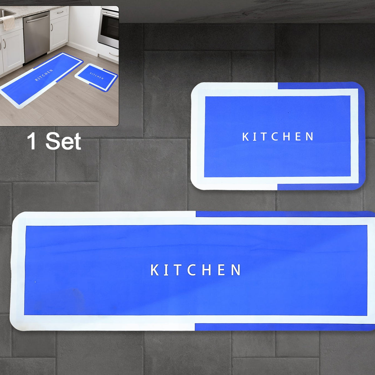 Comfort Kitchen Floor Mat Set - 2 Pc Anti-Slip Runner & Mat (1 Set) - Happy Price - Image 1