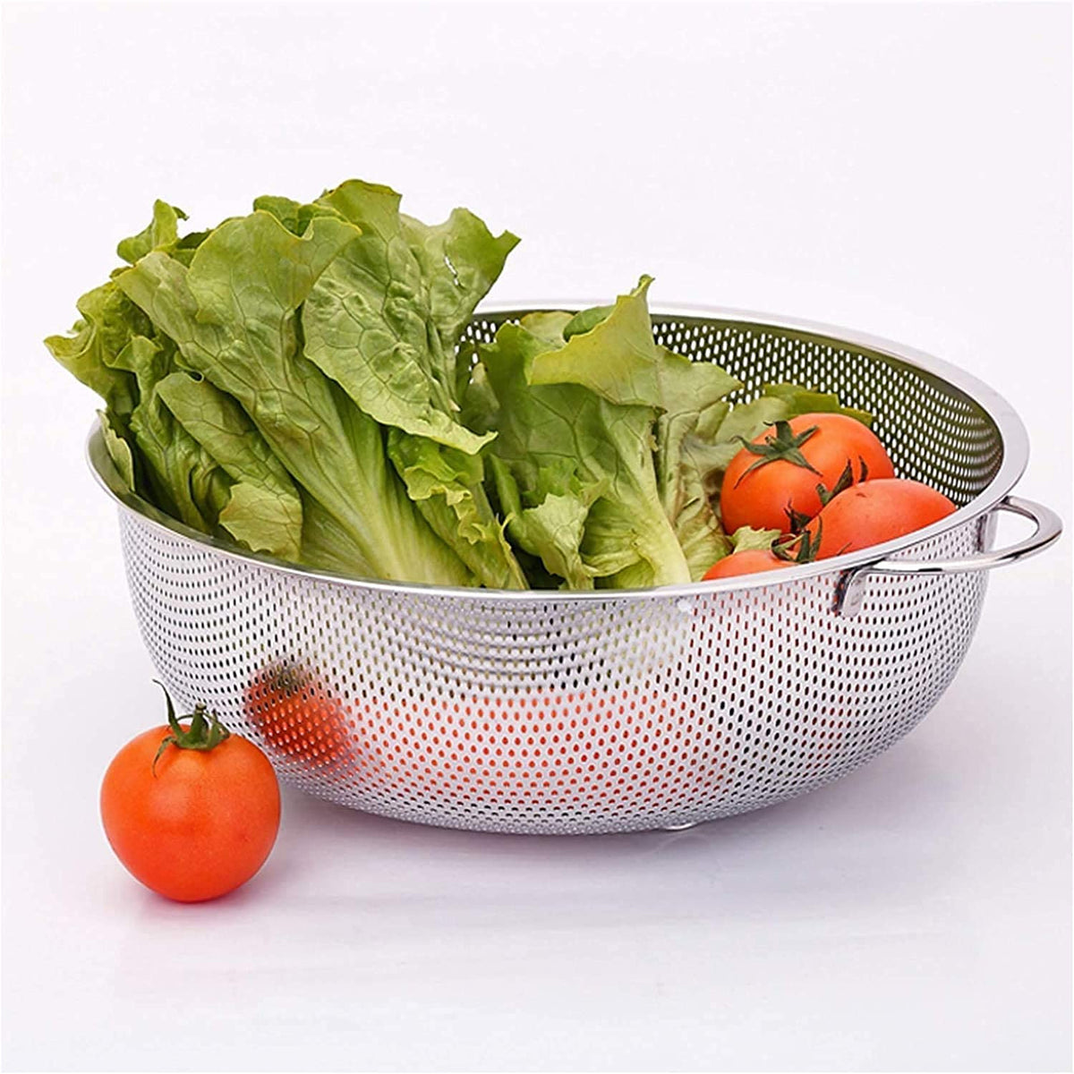 Stainless Steel Colander With Handle Large Metal Mesh Basket Strainer For Pasta Spaghetti Berry Veggies Fruits Kitchen Food Colander Dishwasher Safe (1 Pc 25.5 Cm) - Happy Price - Image 2