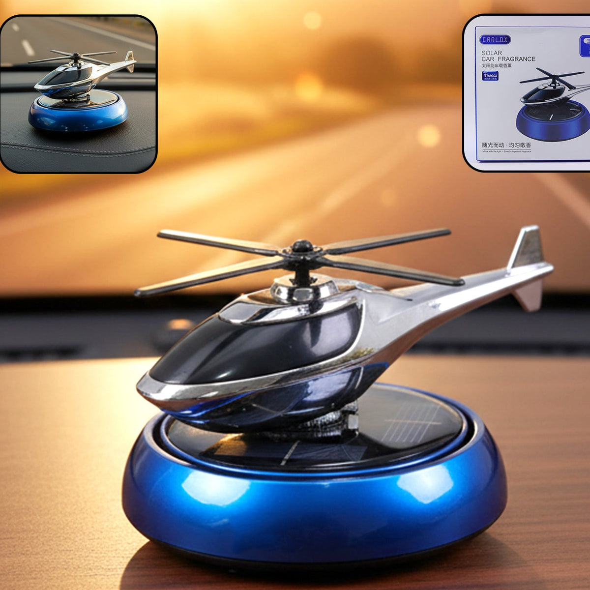 Solar Powered Rotating Helicopter Car Dashboard Air Freshener & Decor - Happy Price - Image 1