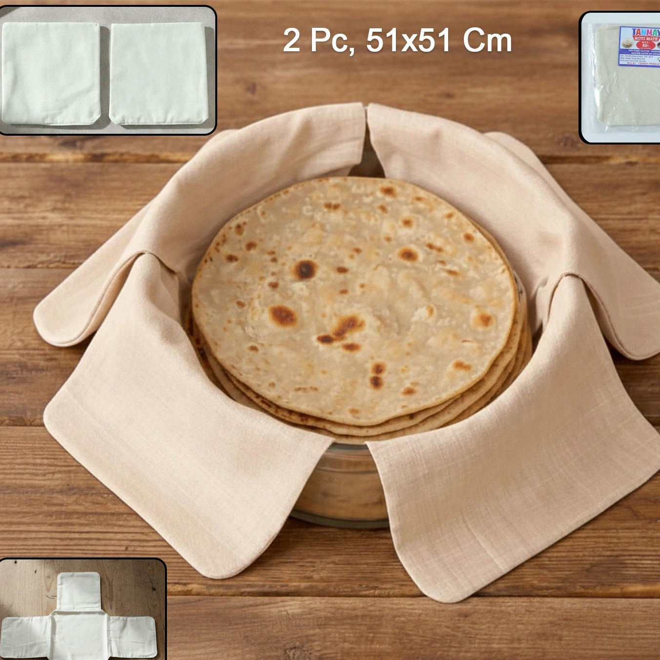 Pack of 2 Cotton Roti Wraps - 51x51 cm - Happy Price - Image 1