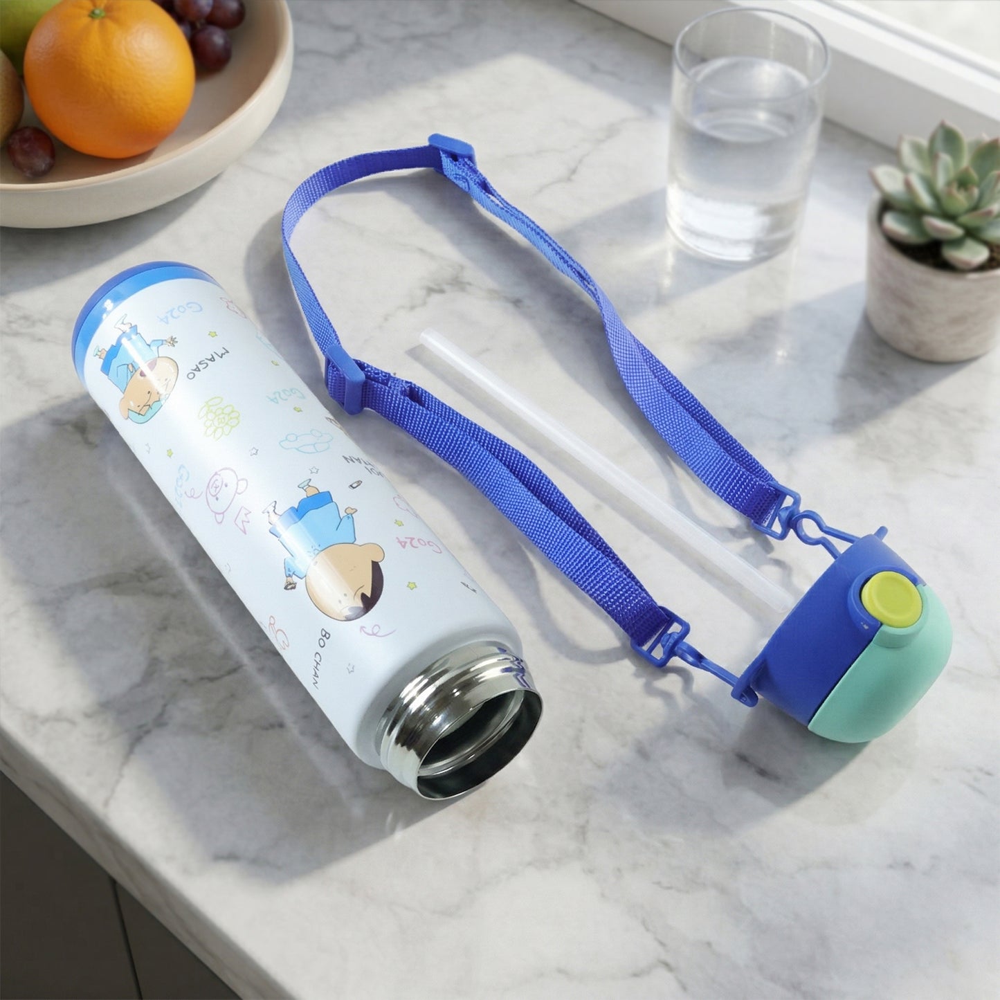 Kids Stainless Steel Water Bottle 500 ML - Leakproof Sipper with Strap - Great Price - Image 5