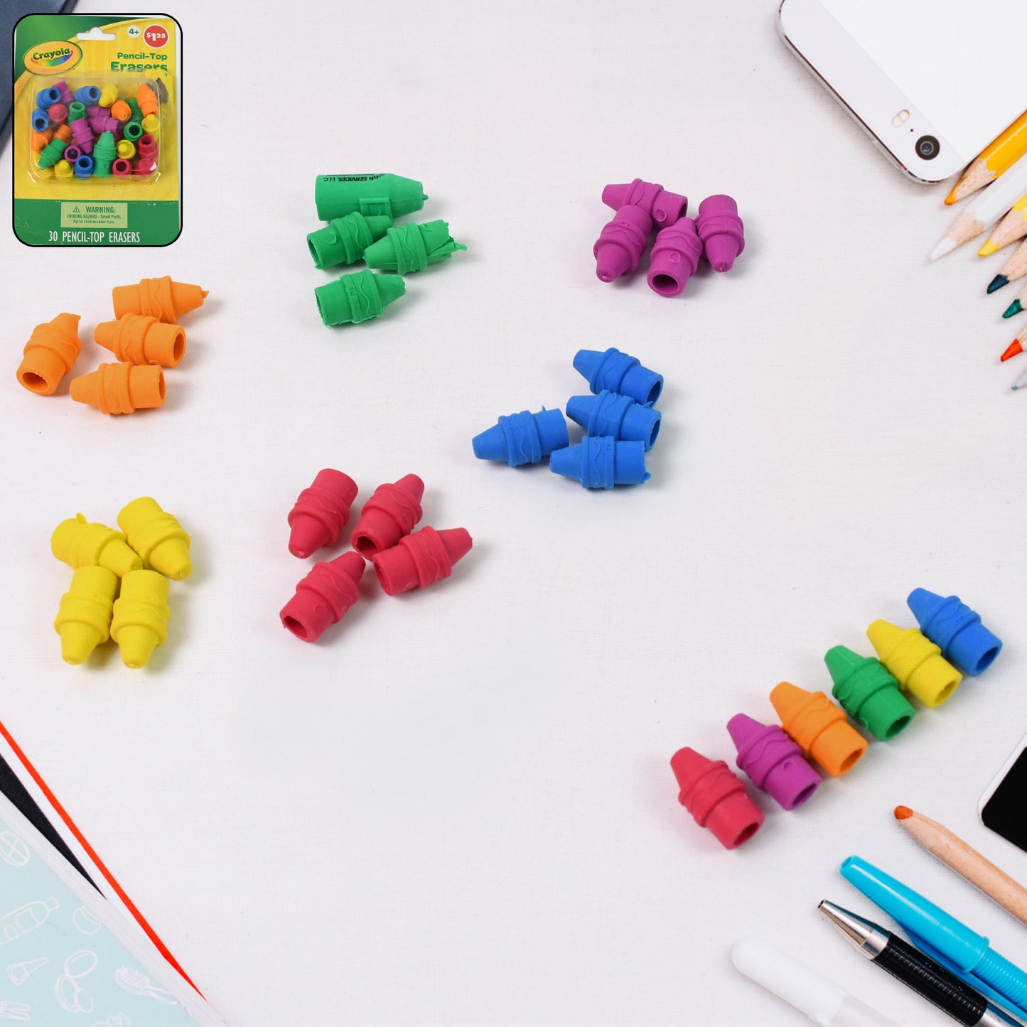 Pencil Top Eraser Rubber Erasers (1 Pc Mix Color) - Happy Price - Image 2