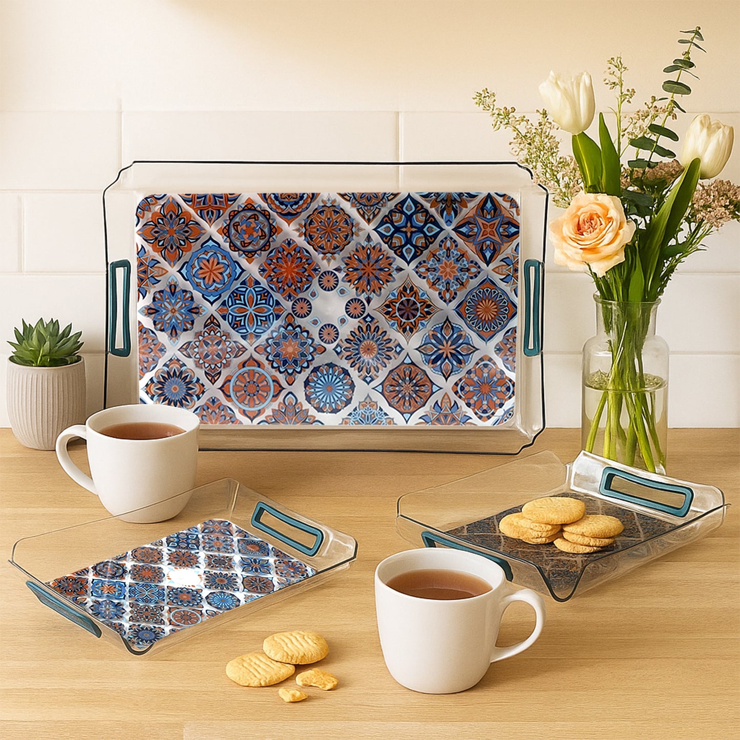 3 Piece Nesting Serving Tray Set with Handles - Happy Price - Image 6