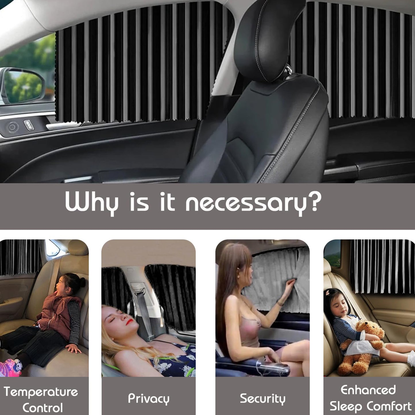 Curtain For Car Window Heat Sunshade Protection (4 Pcs With Curtain Hook Adhesive Tap Set) - Happy Price - Image 2