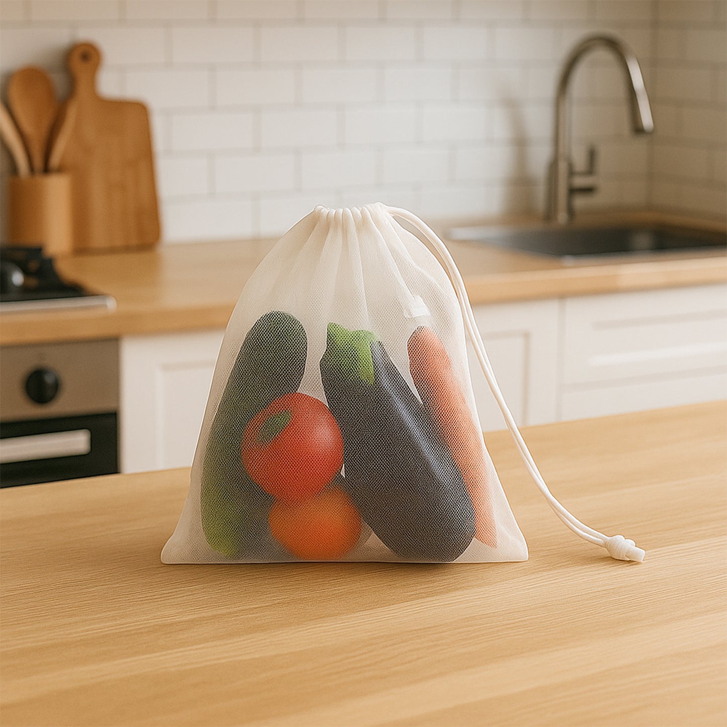 Reusable Transparent Drawstring Mesh Storage Bag (1 Pc) - Happy Price - Image 3