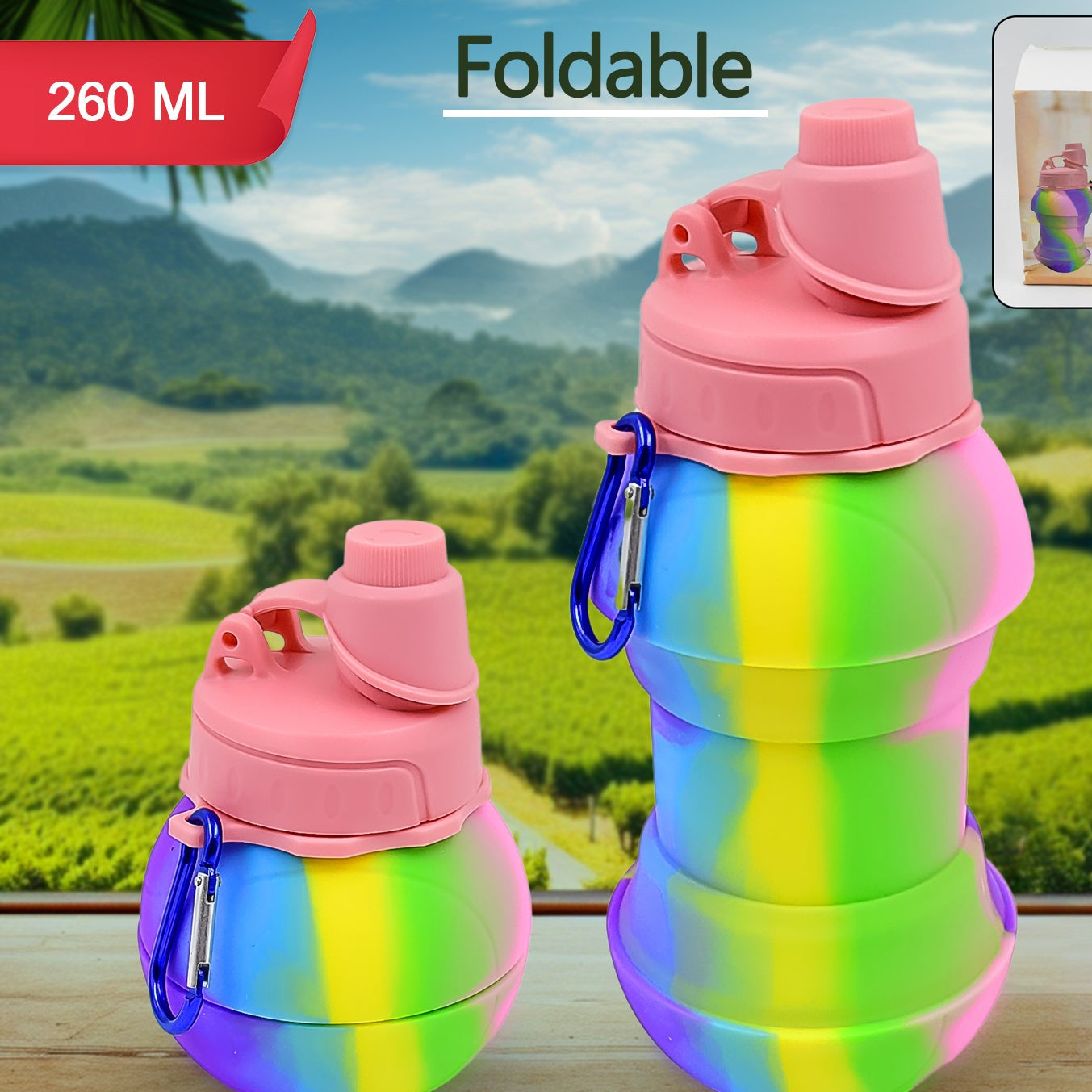 Flexible Collapsible Silicone Sports Water Bottle (260 Ml 20 Cm Folding) - Happy Price - Image 1