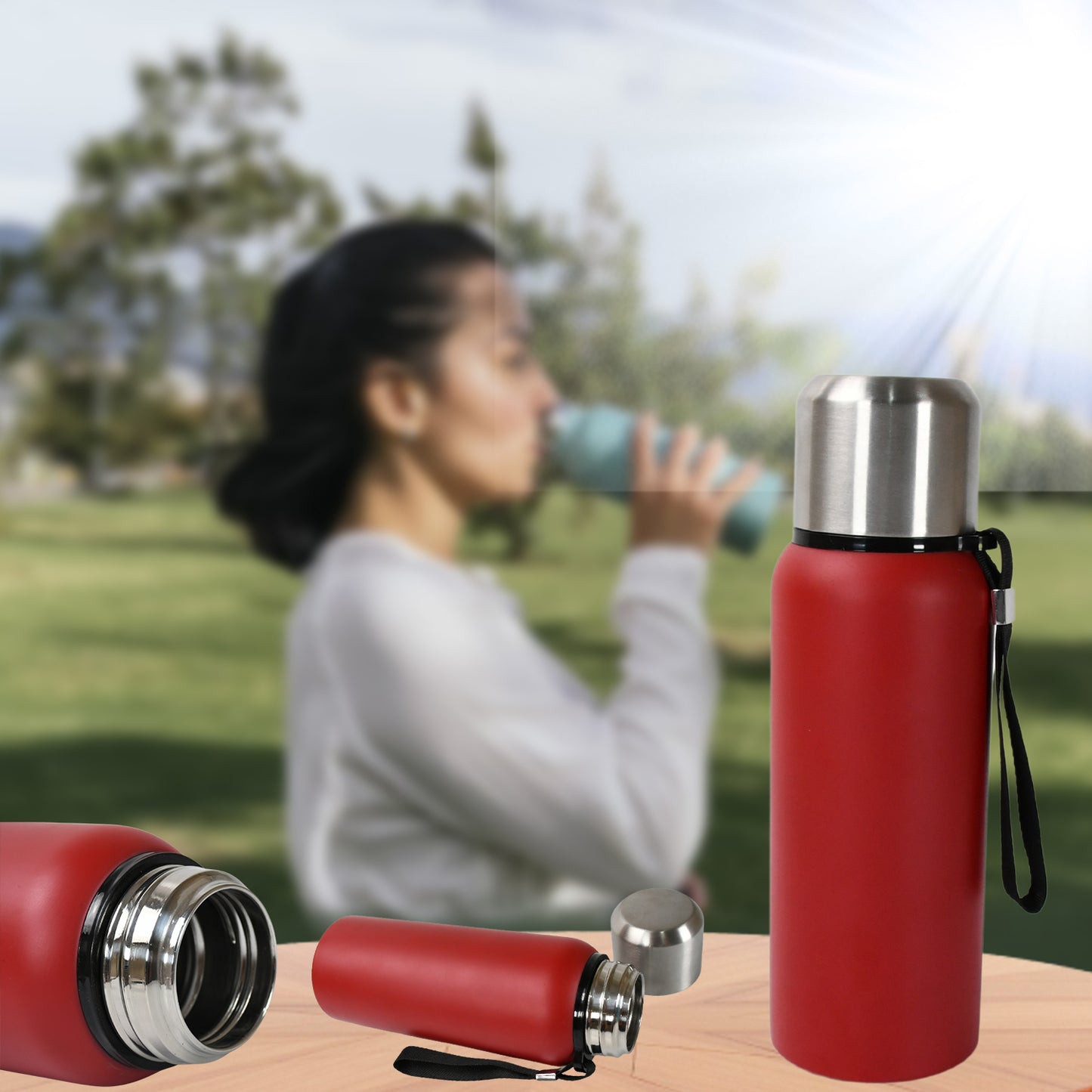 Stainless Steel Water Bottle Fridge Water Bottle Stainless Steel Water Bottle Leak Proof Rust Proof Cold Hot Thermos Steel Bottle Leak Proof Office Bottle Gym Home Kitchen Hiking Trekking Travel Bottle (1000ml800mlapprox 600ml) - Happy Price - Image 2