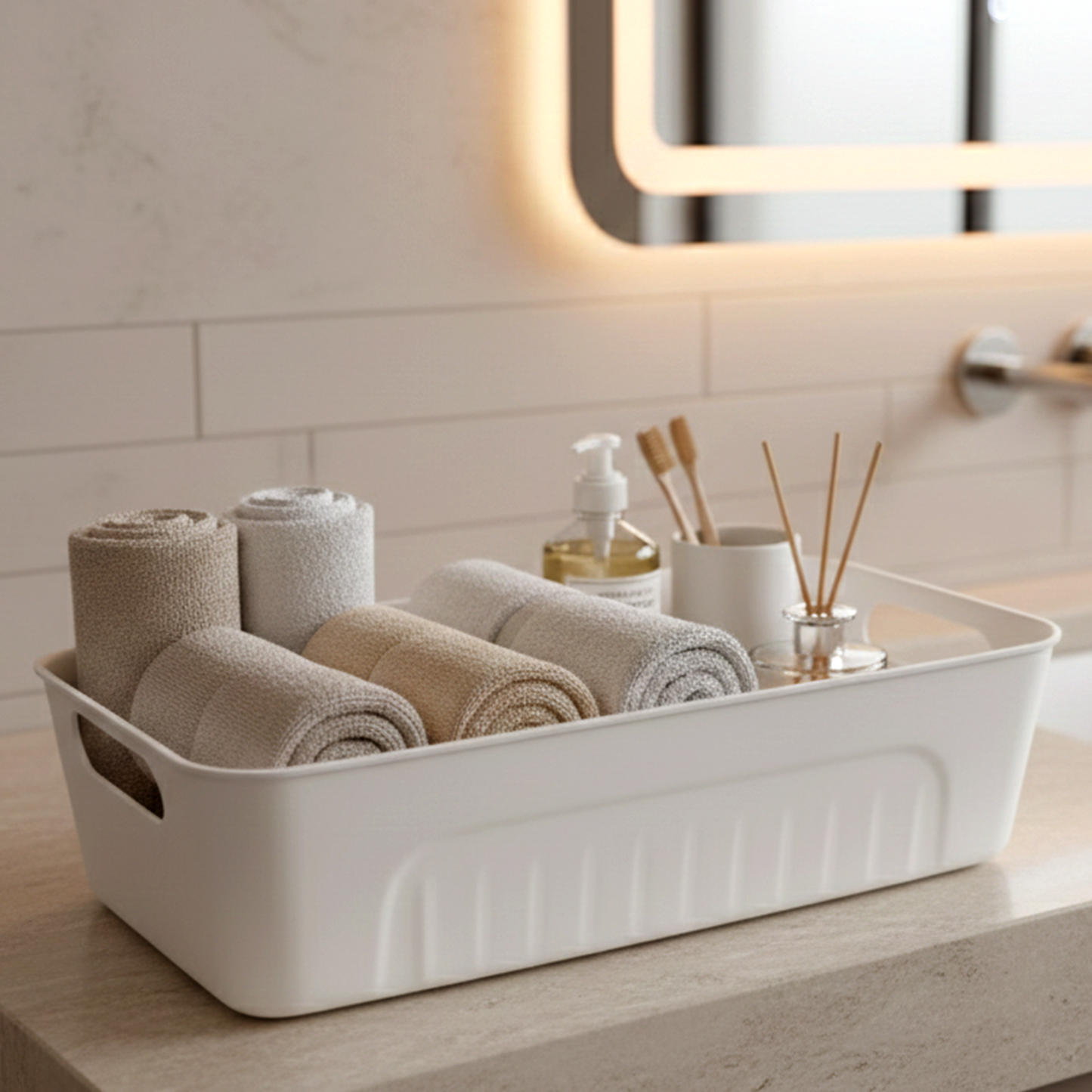 Set of 4 White Plastic Storage Baskets with Handles - Happy Price - Image 4