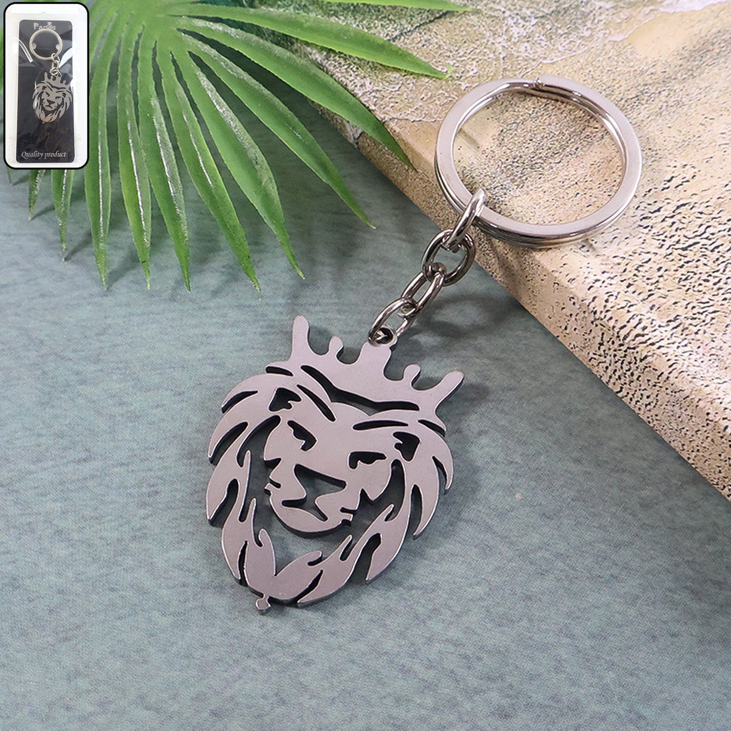 Stainless Steel Lion Head Keychain (1 Pc) - Regal Crown Design - Happy Price - Image 2