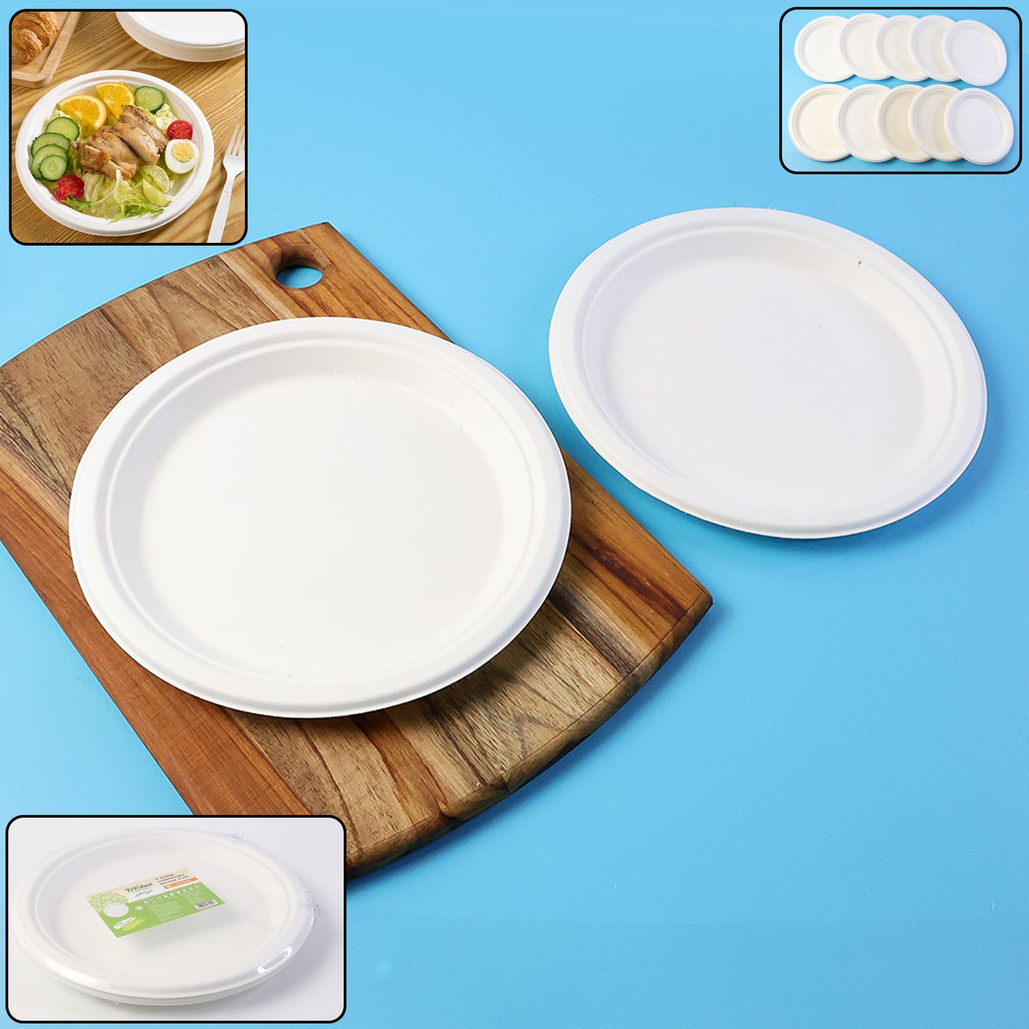 9 Inch Compostable Bagasse Plates - Pack of 10 Eco-Friendly Sugarcane Fiber Dinnerware - Happy Price - Image 2
