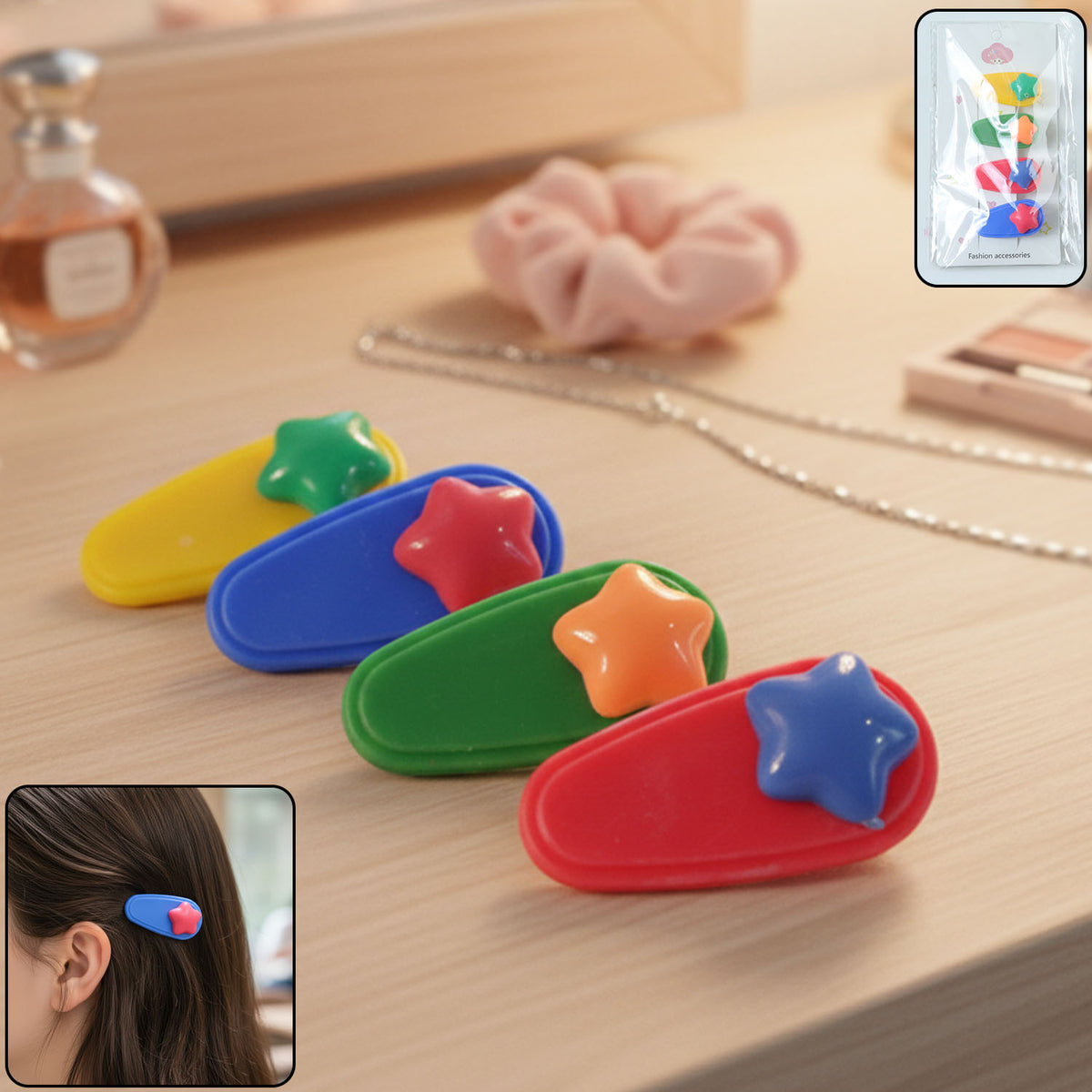 Colorful Star Design Hair Clips - Set of 4 Pieces - Happy Price - Image 2