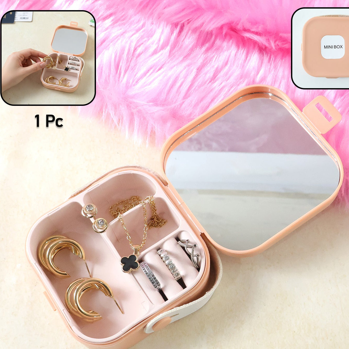Compact Travel Jewelry Organizer Box with Mirror - 1 Pc - Great Price - Image 1