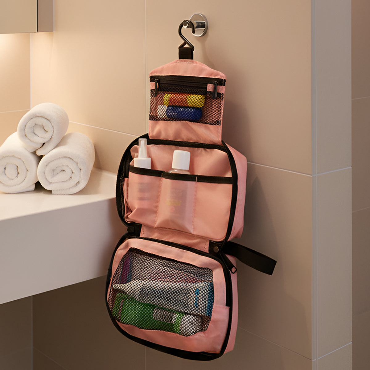 Hanging Toiletry Bag Organizer (1 Pc) - Waterproof Nylon Travel Pouch - Happy Price - Image 7