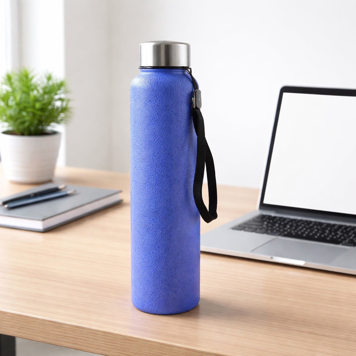 1000 ML Blue Stainless Steel Water Bottle with Leakproof Cap & Strap - Great Price - Image 6