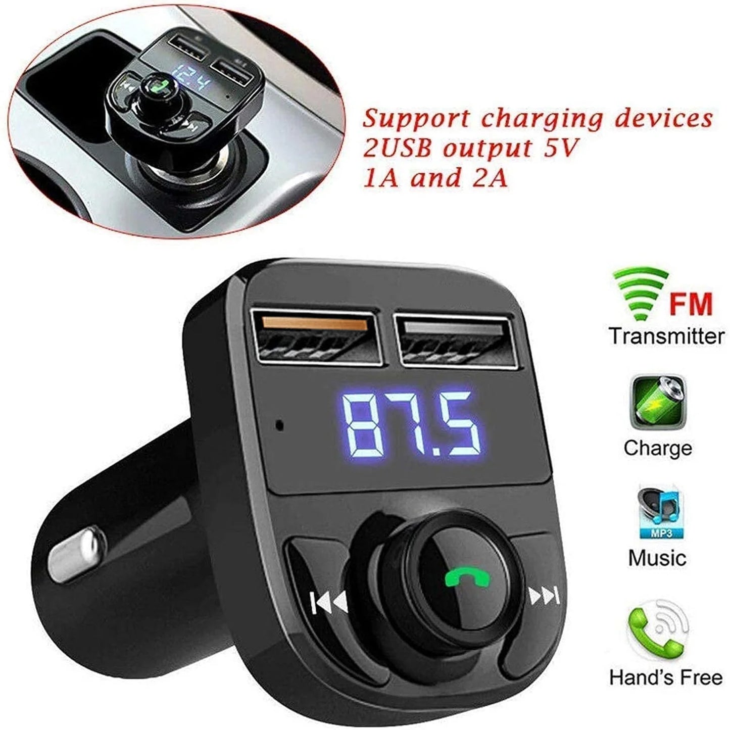 Wireless Car Charger with Dual USB Fast Charging & Bluetooth FM Transmitter 1 Pc - Great Price - Image 6