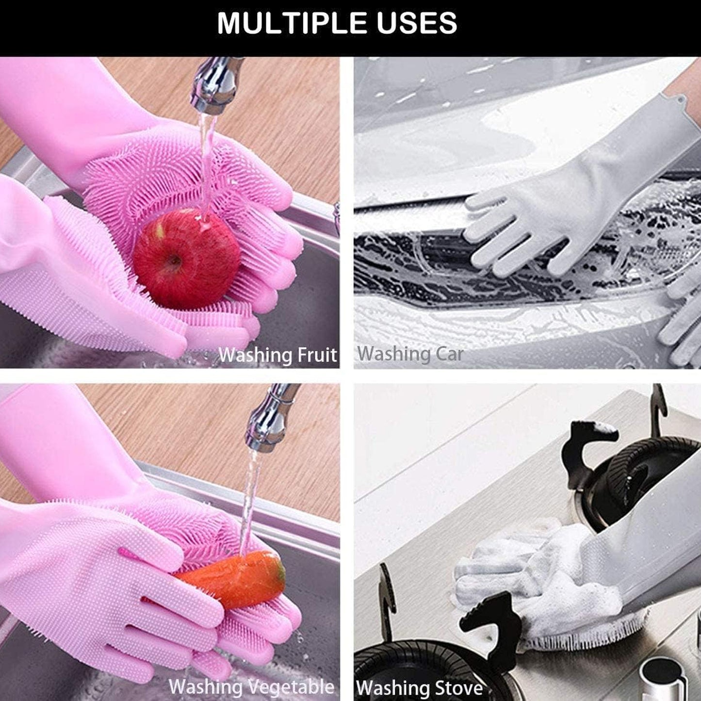 Dishwashing Gloves With Scrubber Silicone Cleaning Reusable Scrub Gloves For Wash Dish Kitchen Bathroom Pet Grooming Wet And Dry Glove (1 Pc Left Hand Gloves) - Happy Price - Image 6