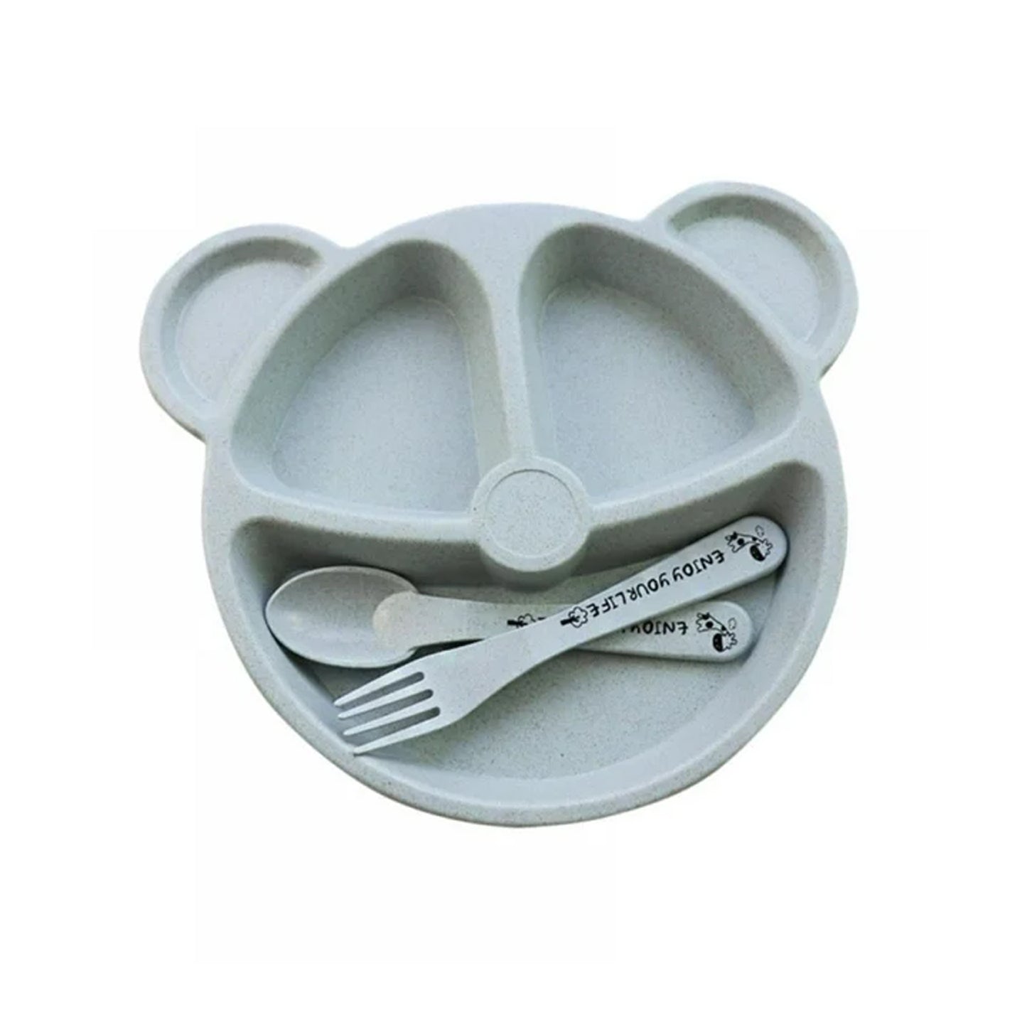 Kids 3 Compartment Food Tray Plates With Spoon Fork (1 Set) - Happy Price - Image 4