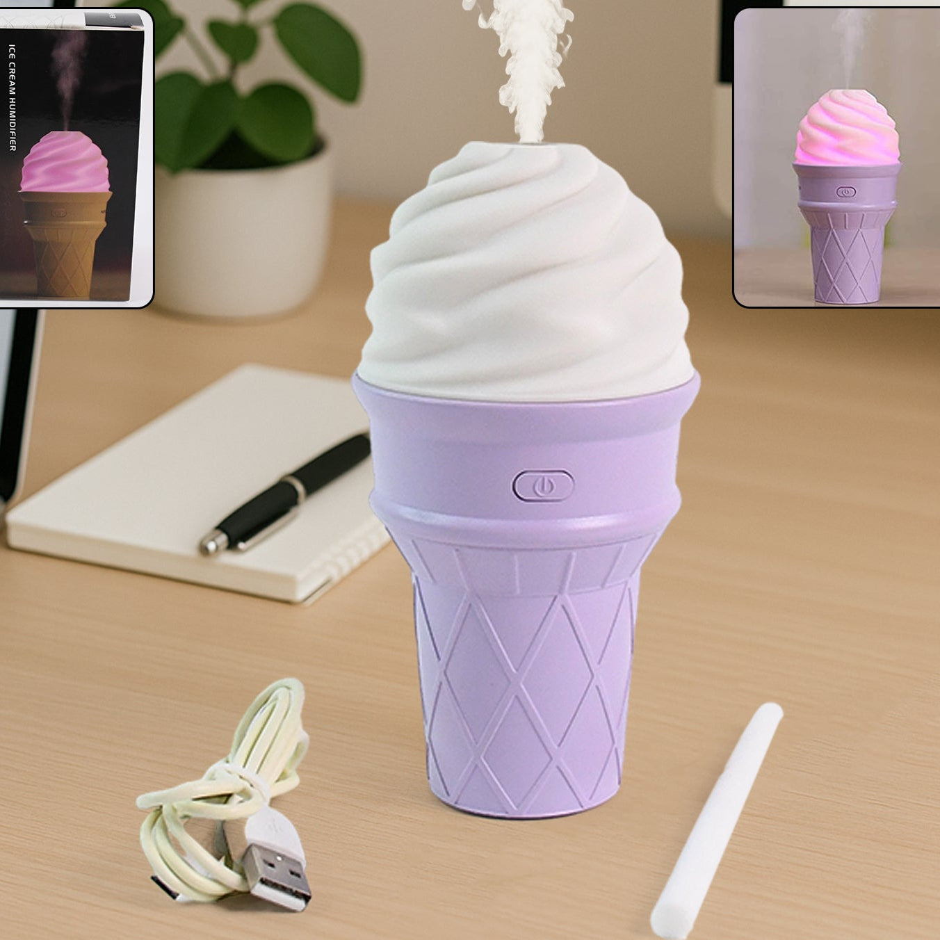 Ice Cream Cone Shape Air Freshener Humidifier (1pc Purple ) - Happy Price - Image 1