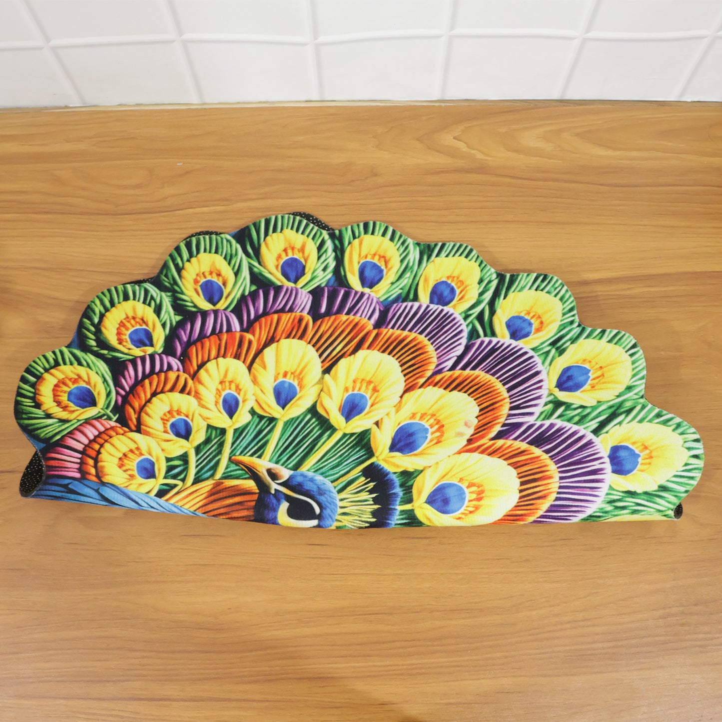 Peacock Print Round Floor Mat 1 Pc 58x58 Cm - Anti-Slip Home Decor Rug - Great Price - Image 7