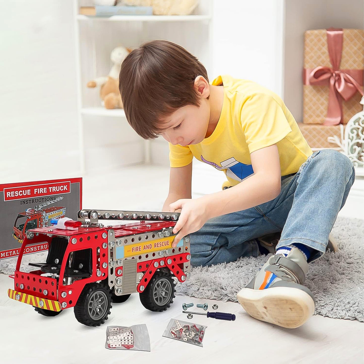 Metal Diy Fire Truck Building Blocks For Kids (Fire Truck 292pcs Of Truck Tool 1 Set) - Happy Price - Image 5