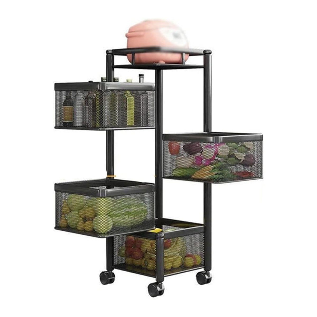 Metal High Qaulity Kitchen Trolley Kitchen Organizer Items And Kitchen Accessories Items For Kitchen Rack Square Design For Fruits Vegetable Onion Storage Kitchen Trolley With Wheels (4 Layer 3 Layer) - Happy Price - Image 6