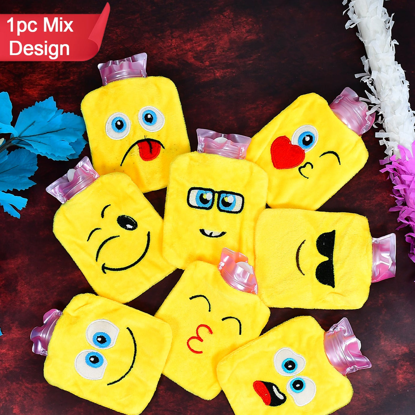 1pc Mix Emoji Designs Small Hot Water Bag With Cover For Pain Relief Neck Shoulder Pain And Hand Feet Warmer Menstrual Cramps. - Happy Price - Image 1