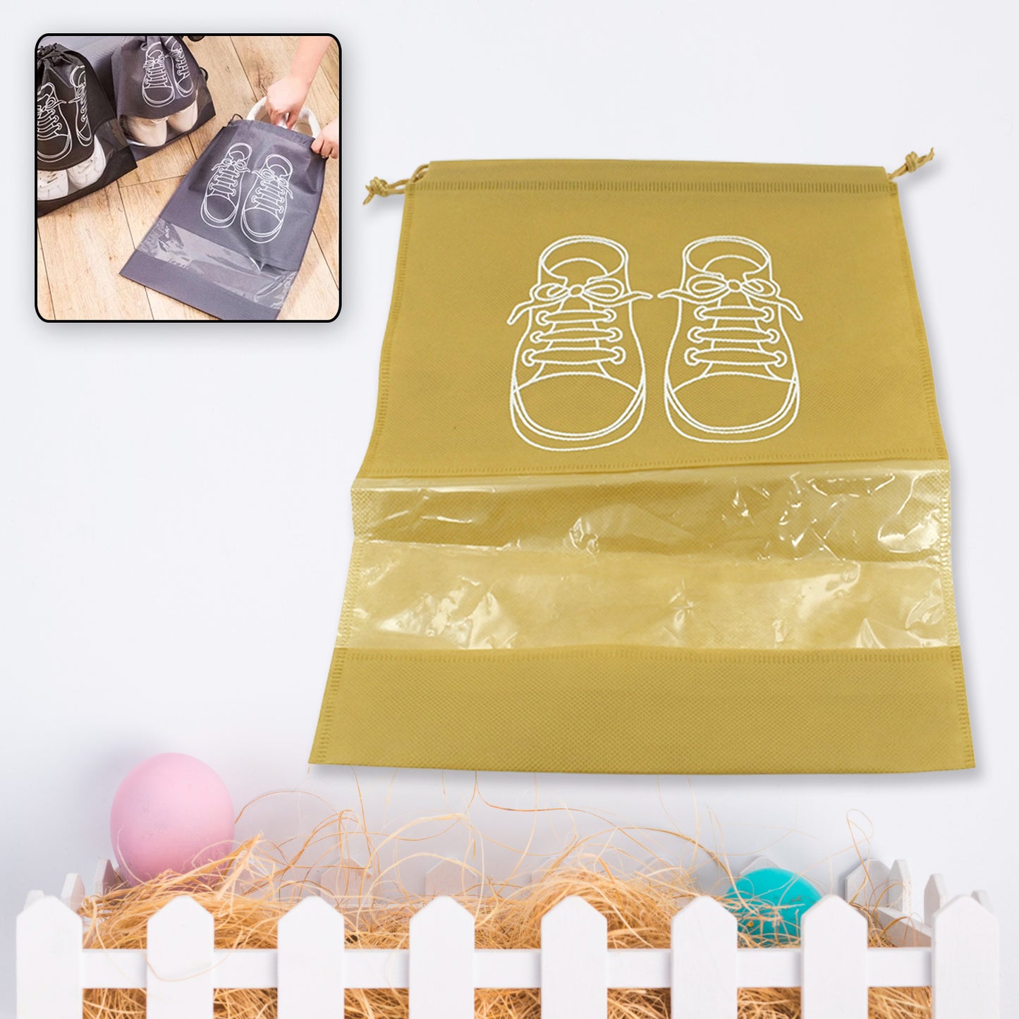 Beach Bag Shoes Storage Bag Closet Organizer Non-woven Travel Portable Bag Waterproof Pocket Clothing Classified Hanging Bag Shoe Bag Luggage Travel Portable Shoe Pouch Non Woven Transparent Window (1 Pc ) - Happy Price - Image 3