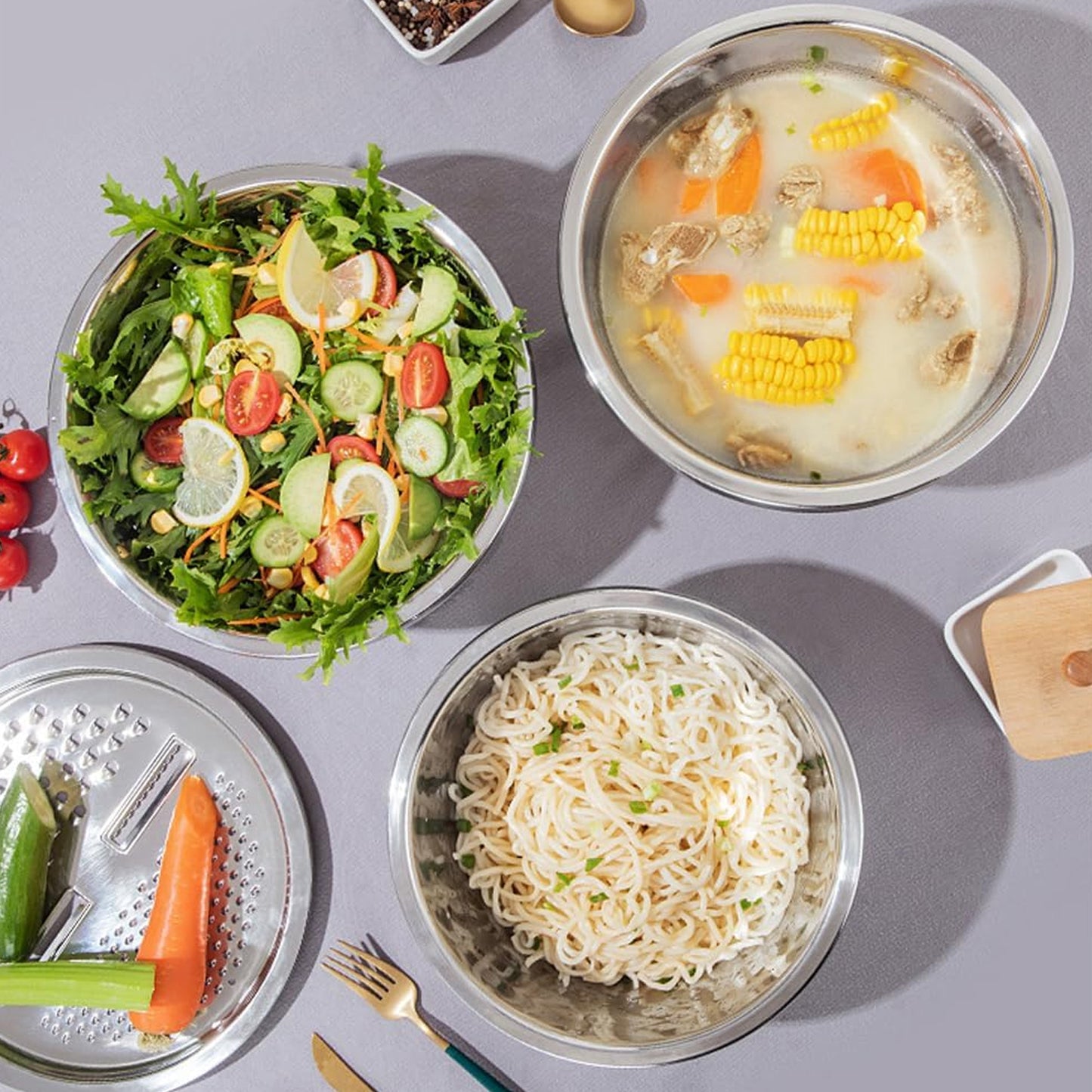 3-in-1 Stainless Steel Kitchen Bowl Set - Mixing, Straining & Grating - Happy Price - Image 6