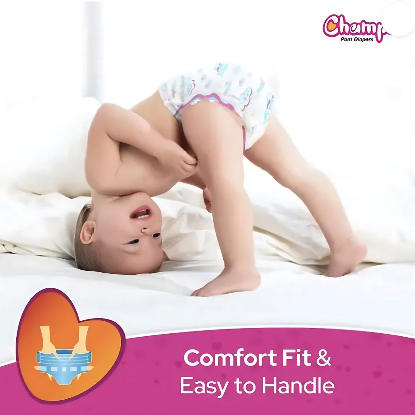 Medium Champs Dry Pants Style Diaper- Medium (10 Pcs) Best For Travel Absorption Champs Baby Diapers Champs Soft And Dry Baby Diaper Pants (M 10 Pcs ) - Happy Price - Image 5