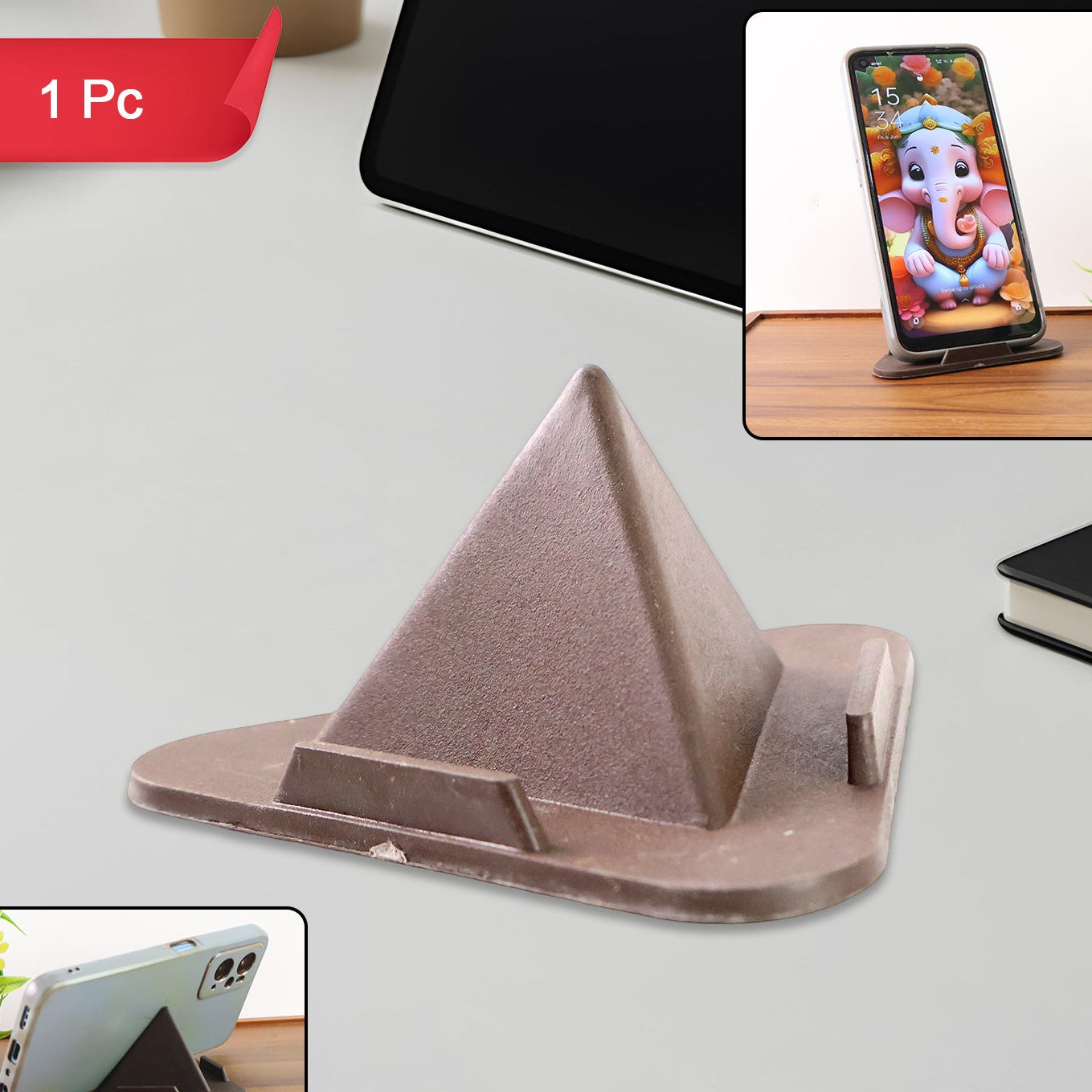 Pyramid Brown Mobile Stand with 3 Viewing Angles - Happy Price - Image 1