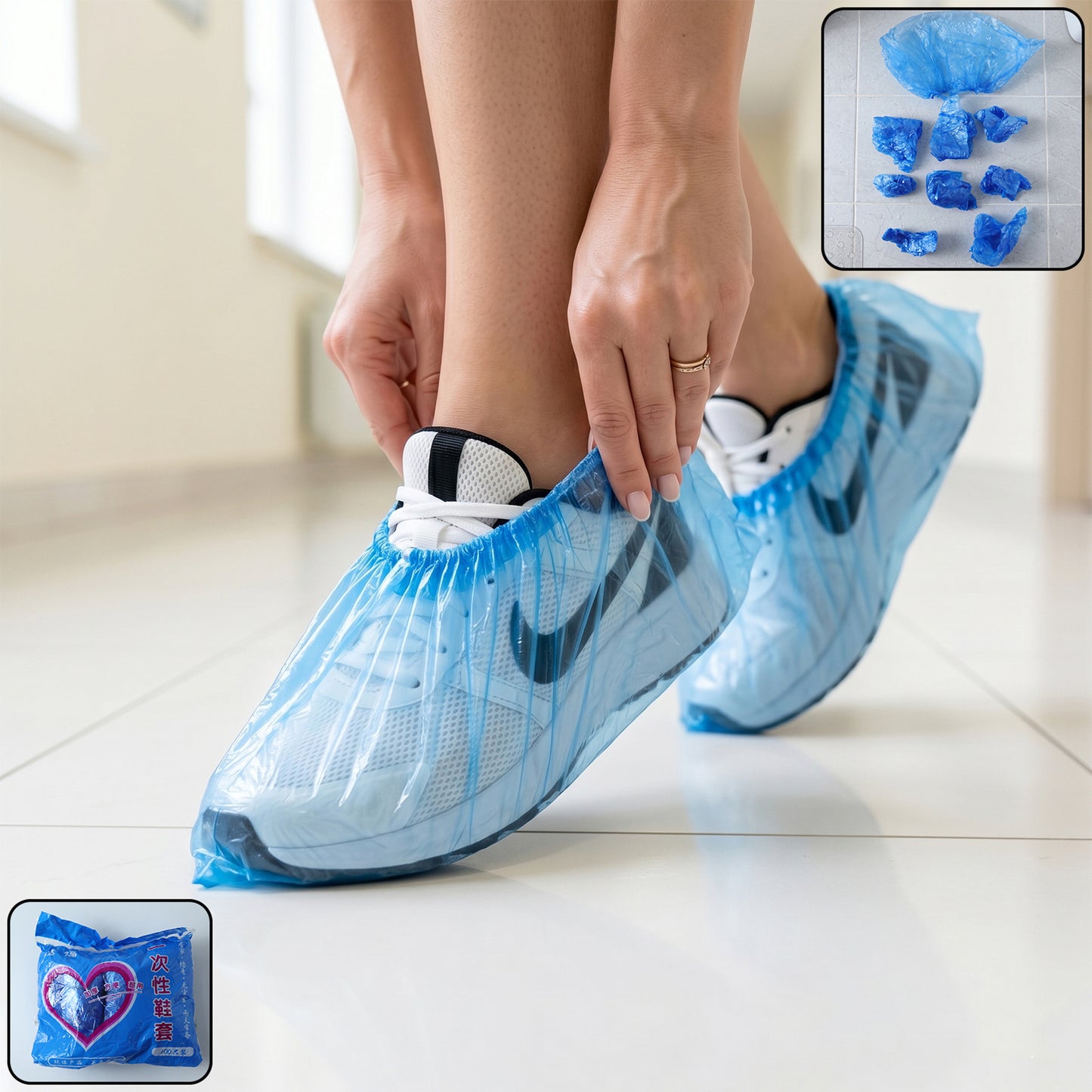 100 Pc Disposable Plastic Shoe Covers with Elastic Fit for Hygiene - Great Price - Image 1