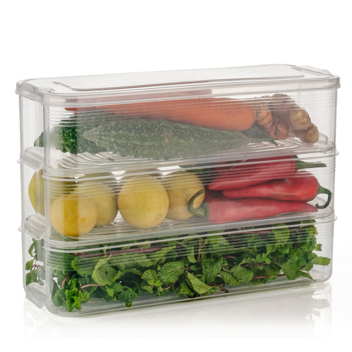 3 Fridge Storage Container Fridge Organizer With Lid Stackable Fridge Storage Containers Plastic Freezer Storage Containers For Fish Meat Vegetables Fruits Pack Of 3pcs 1500ml Approx - Happy Price - Image 4