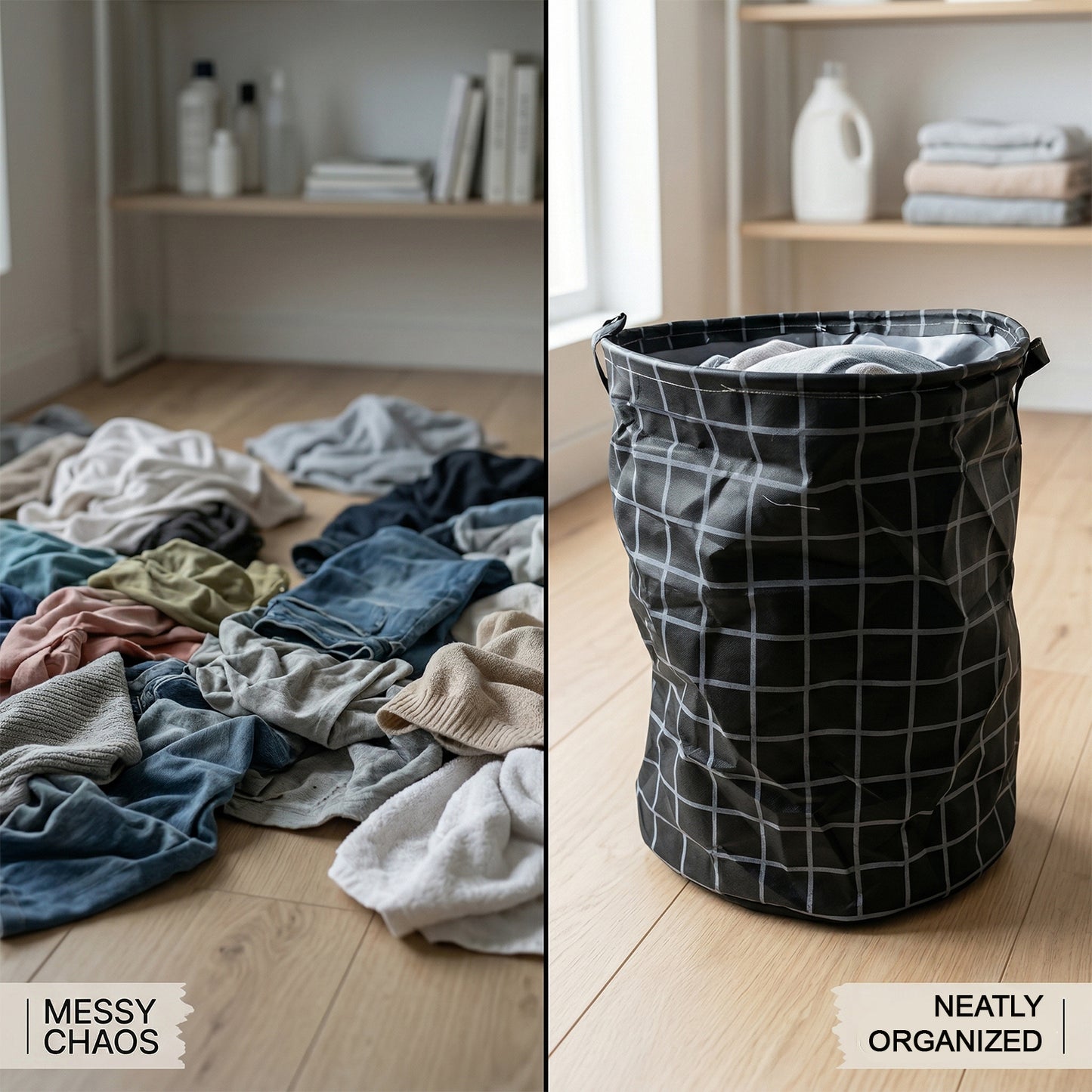 Foldable Fabric Laundry Basket with Handles - 44x35 Cm (1 Pc) - Great Price - Image 6