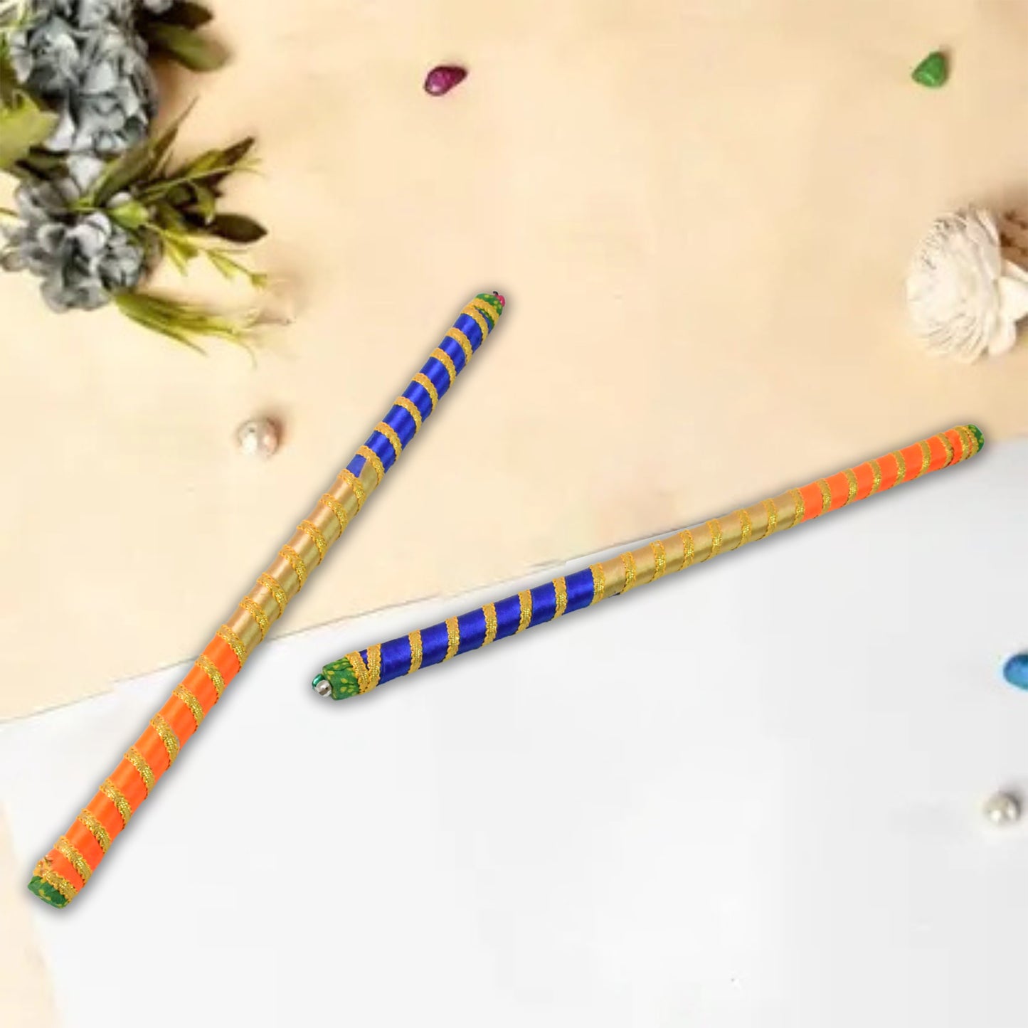 Traditional Decorative Dandiya Sticks Pair For Navratri Garba (2 Pc) - Happy Price - Image 2