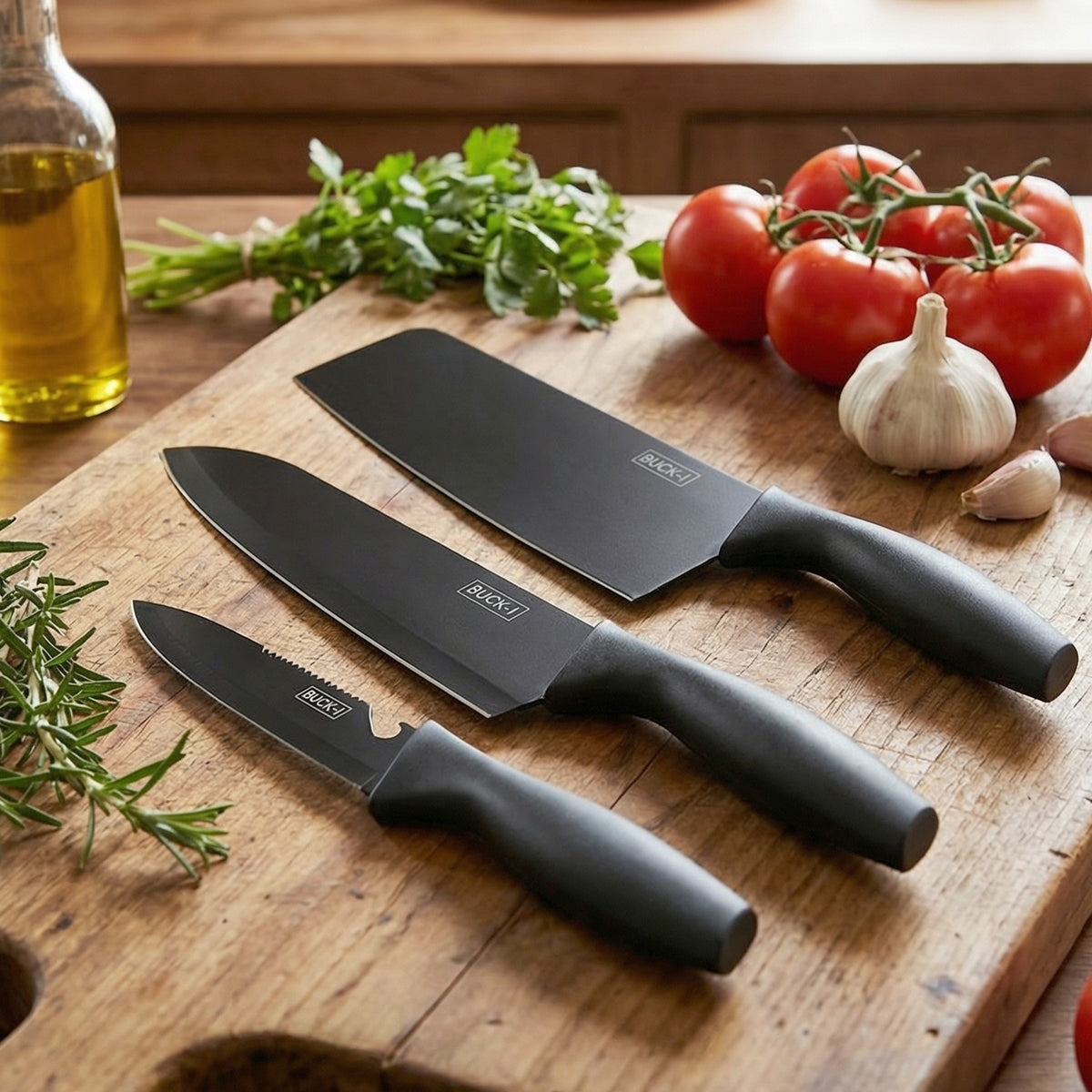 3-Piece Kitchen Knife & Chopping Board Set for Home Cooks - Happy Price - Image 3