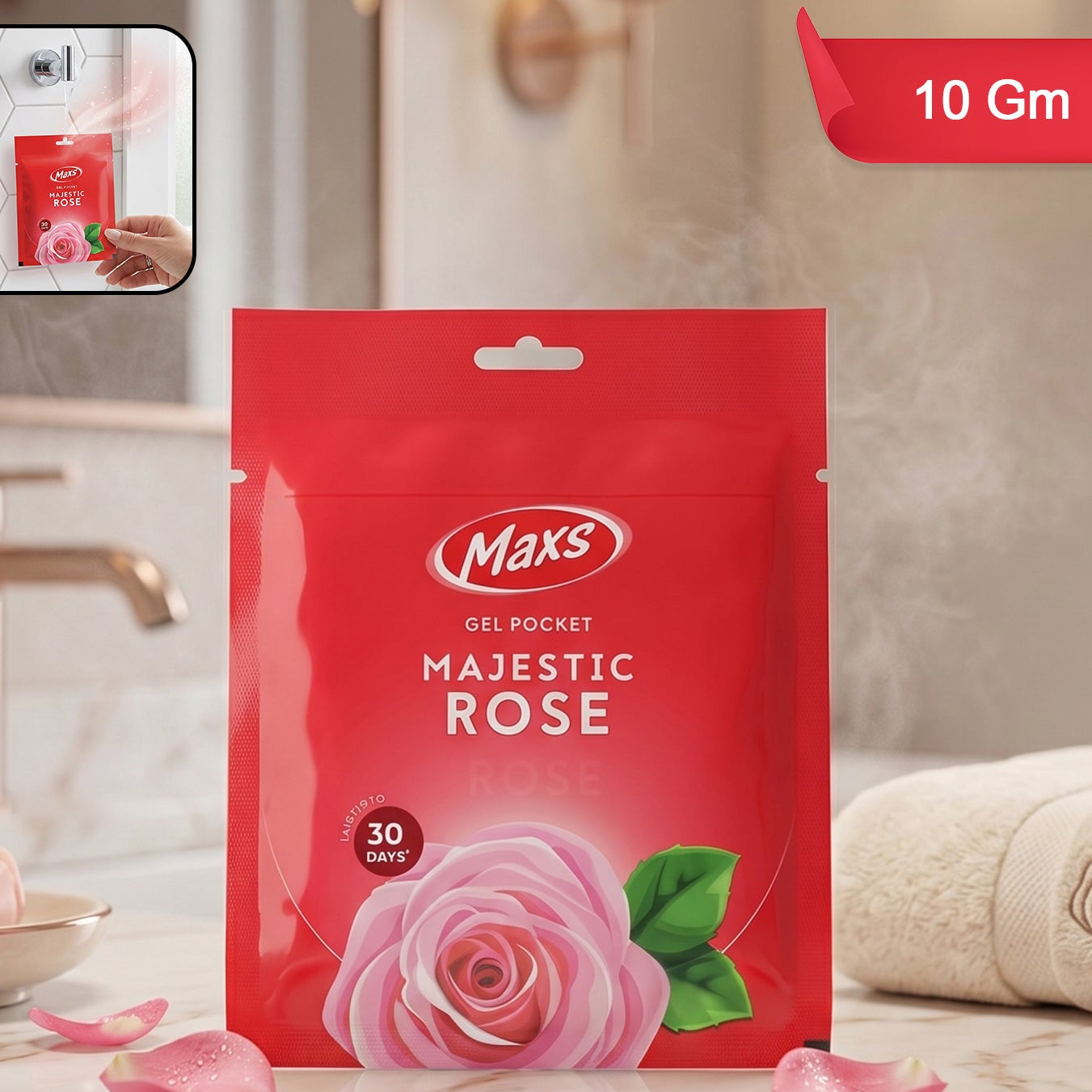 Maxs Majestic Rose Gel Air Freshener Pocket Long Lasting 10 Gm
